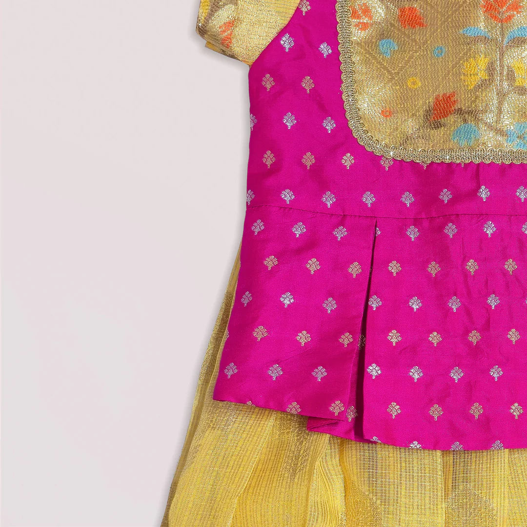 DESIGNER YELLOW PINK PATTU PAVADAI