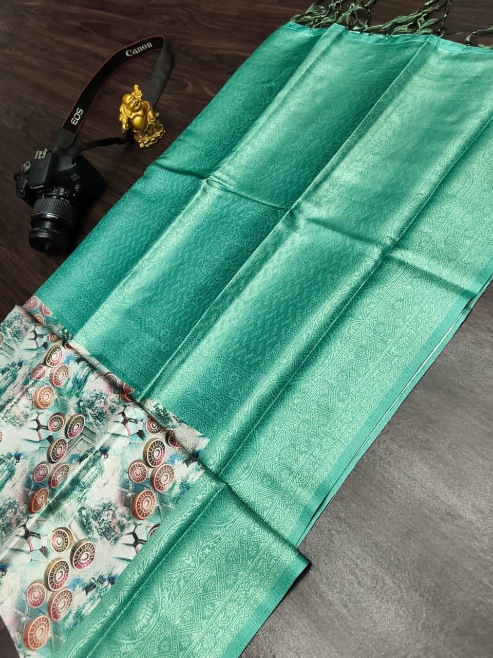 PREMIUM DIGITAL COPPER SOFTY SAREE - TEAL