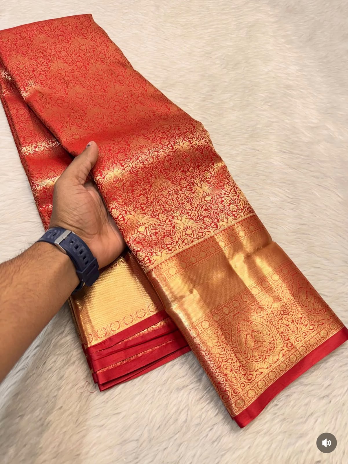 PREMIUM KANCHI BROCADE SILK SAREE - GOLDEN RED