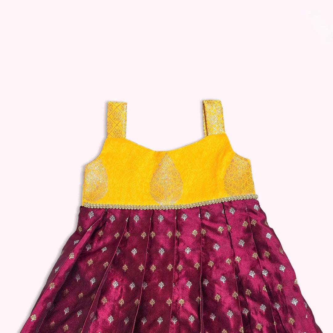 YELLOW BURGUNDY NEW BORN FROCK