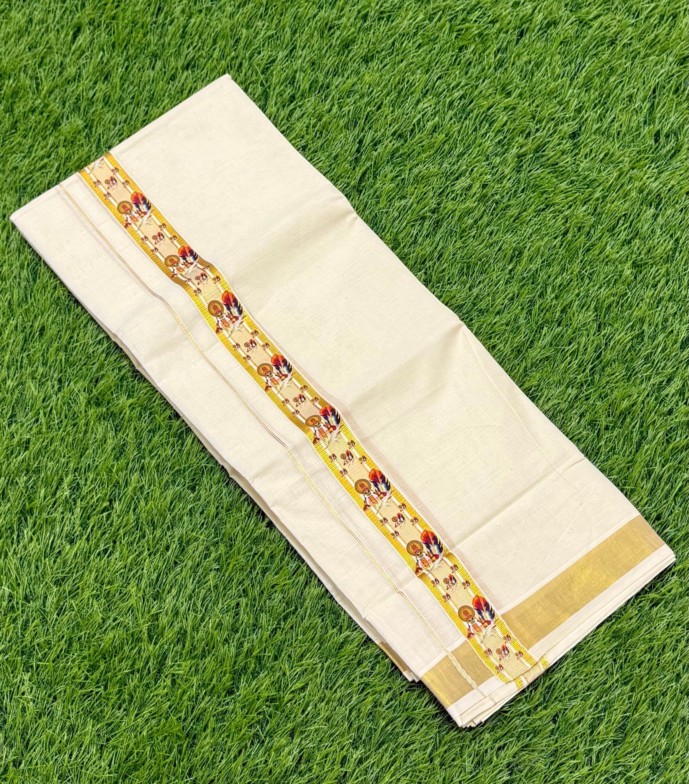 PREMIUM GOLDEN KASAVU PRINTED DOUBLE MUNDU