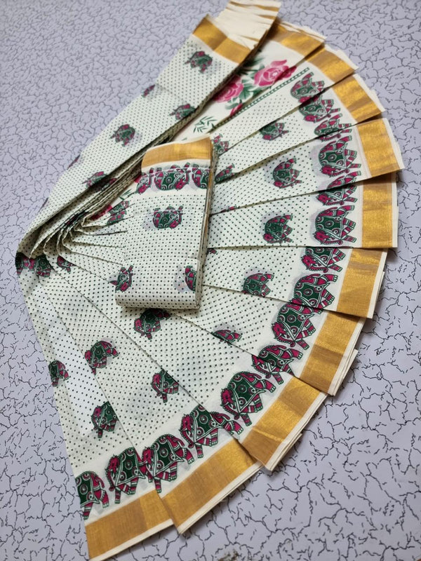 PRINTED WORK KERALA COTTON SAREES