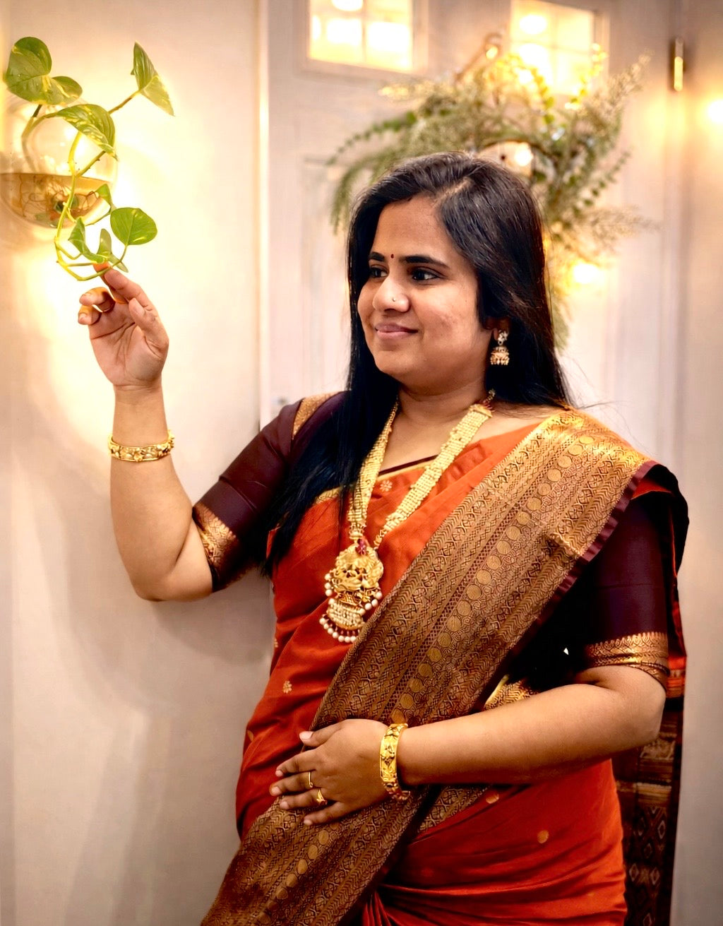 PREMIUM SEMI KANCHI SILK SAREE - RUST ORANGE