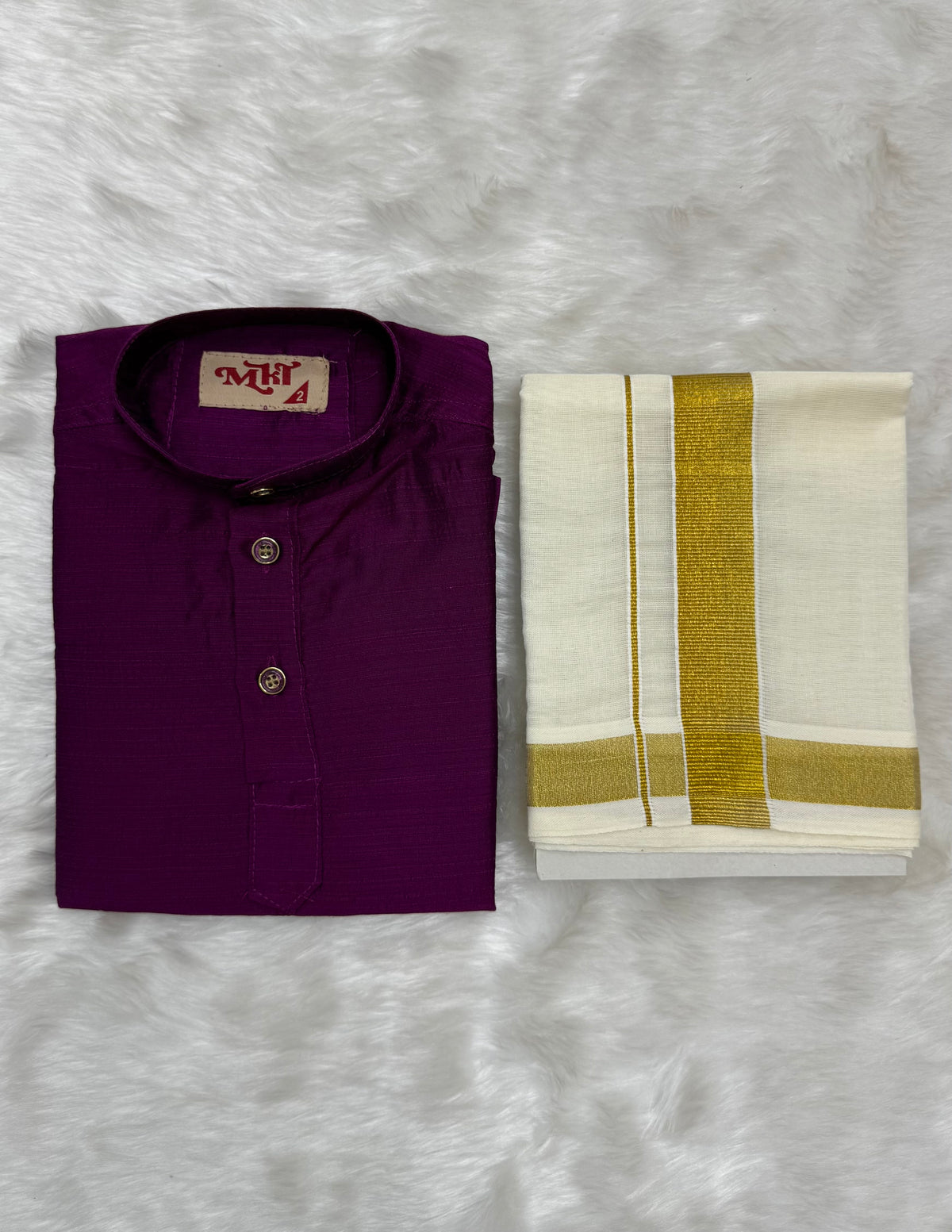 KIDS BOYS VELCRO DHOTI & KURTA COMBO SET - PLUM PURPLE