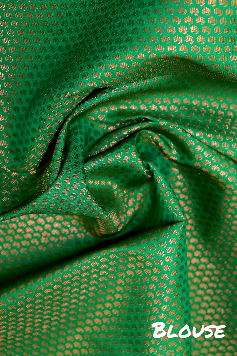 GREEN ART SILK SAREE WITH COPPER ZARI BORDER