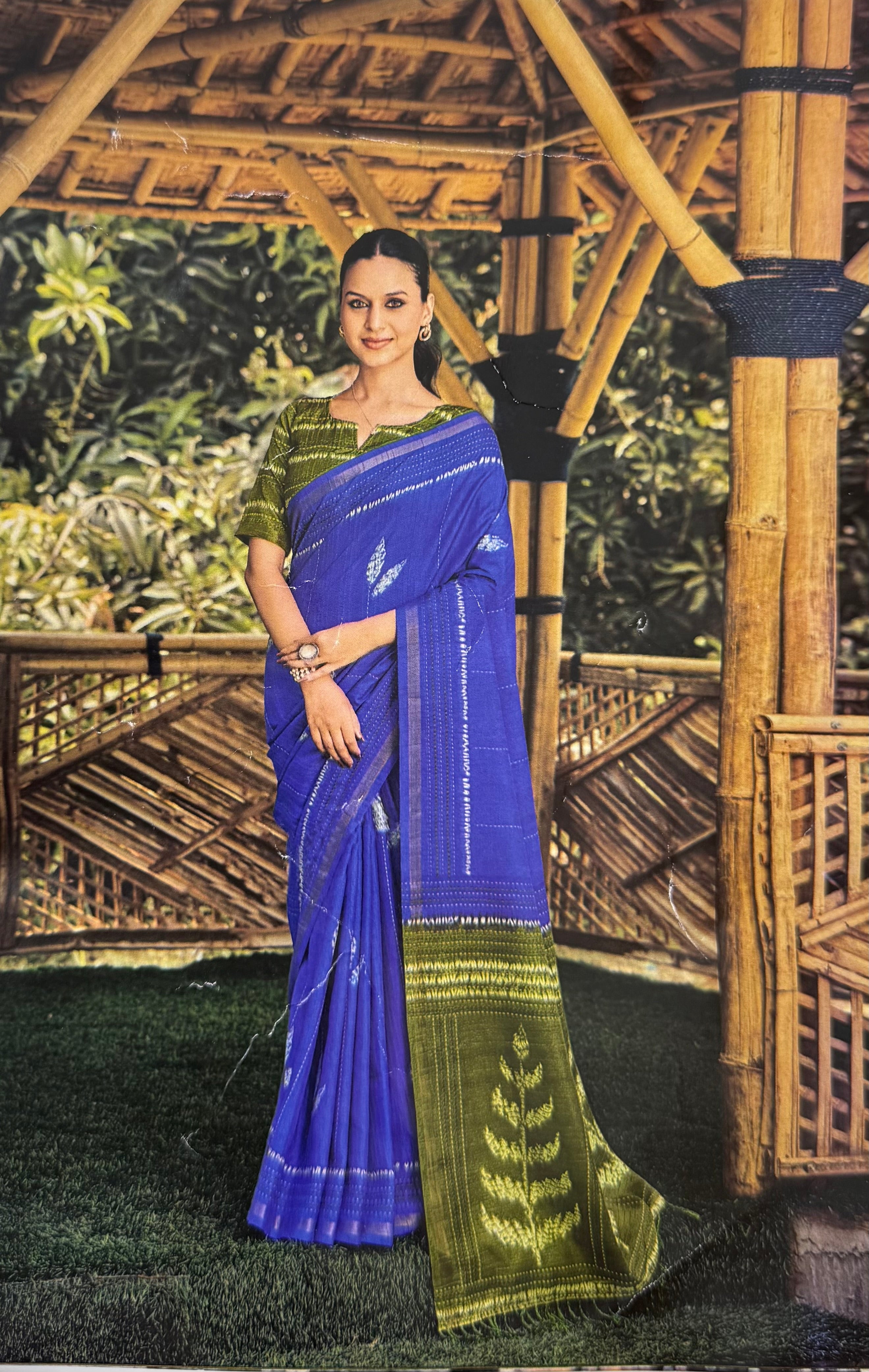 PREMIUM LINEN COTTON SILK SAREE - BLUE