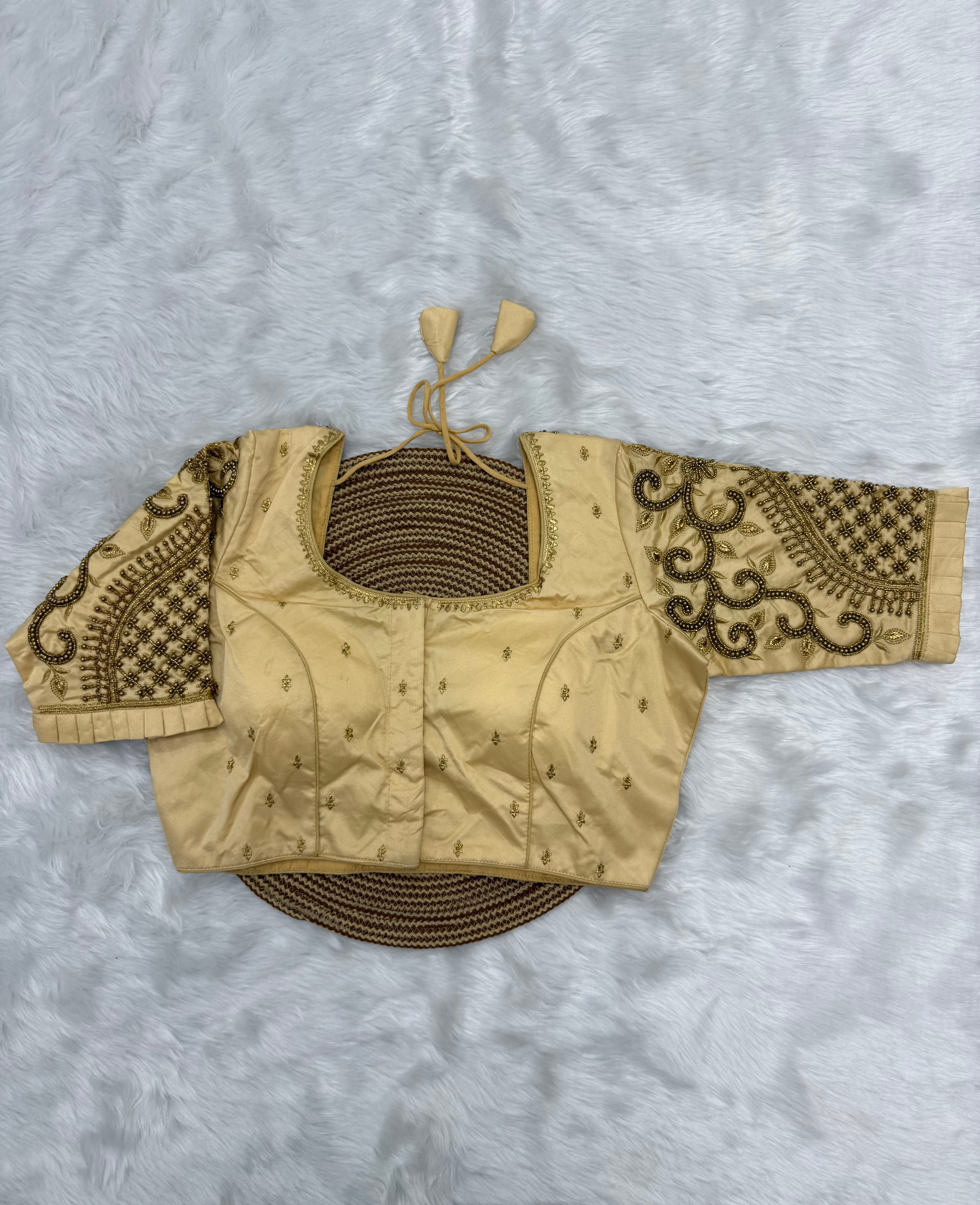 BRIDAL AARI WORK READY TO WEAR SAREE BLOUSE - SANDAL