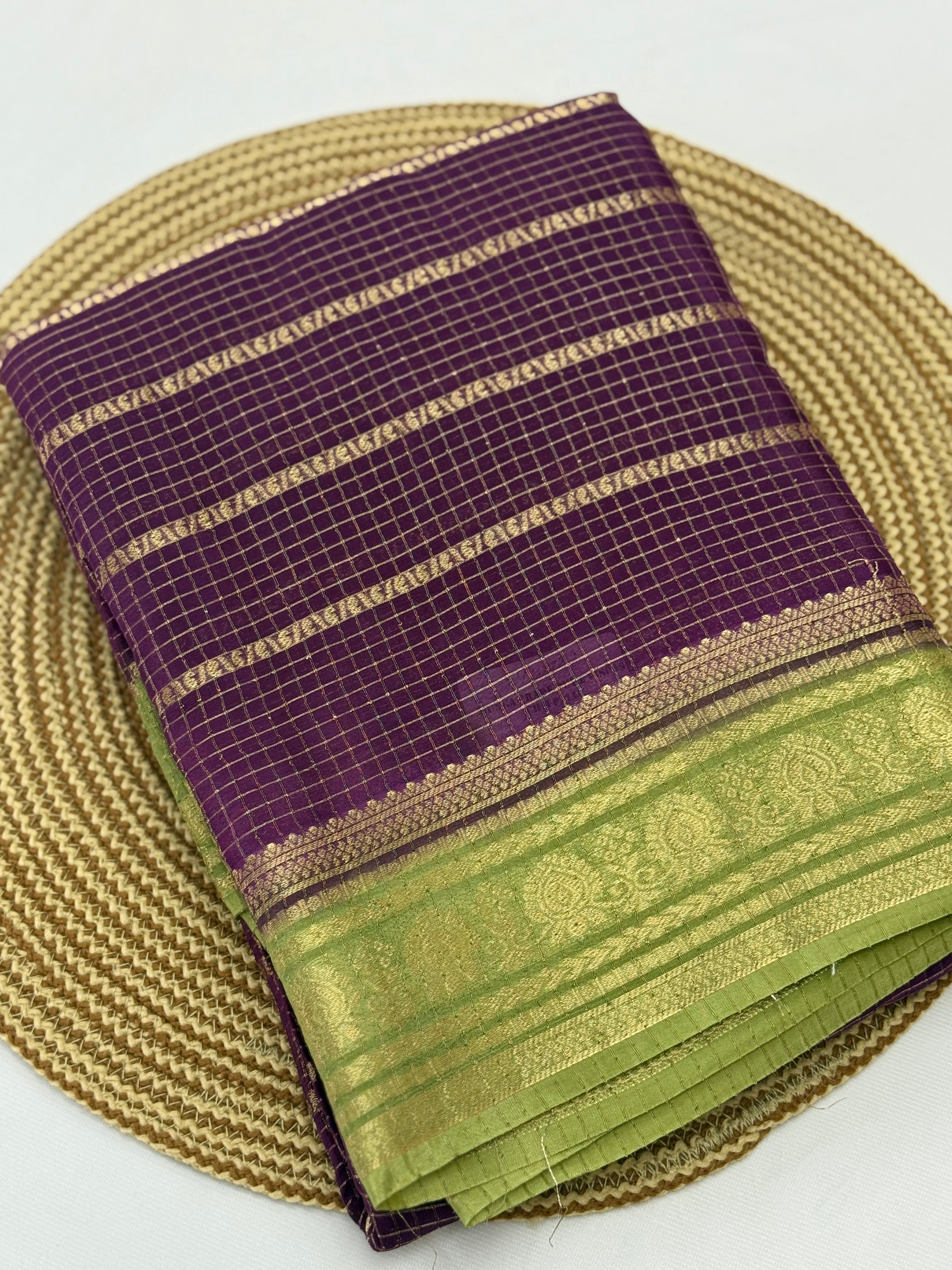 BEAUTIFUL SEMI CREPE SILK SAREE - EGGPLANT