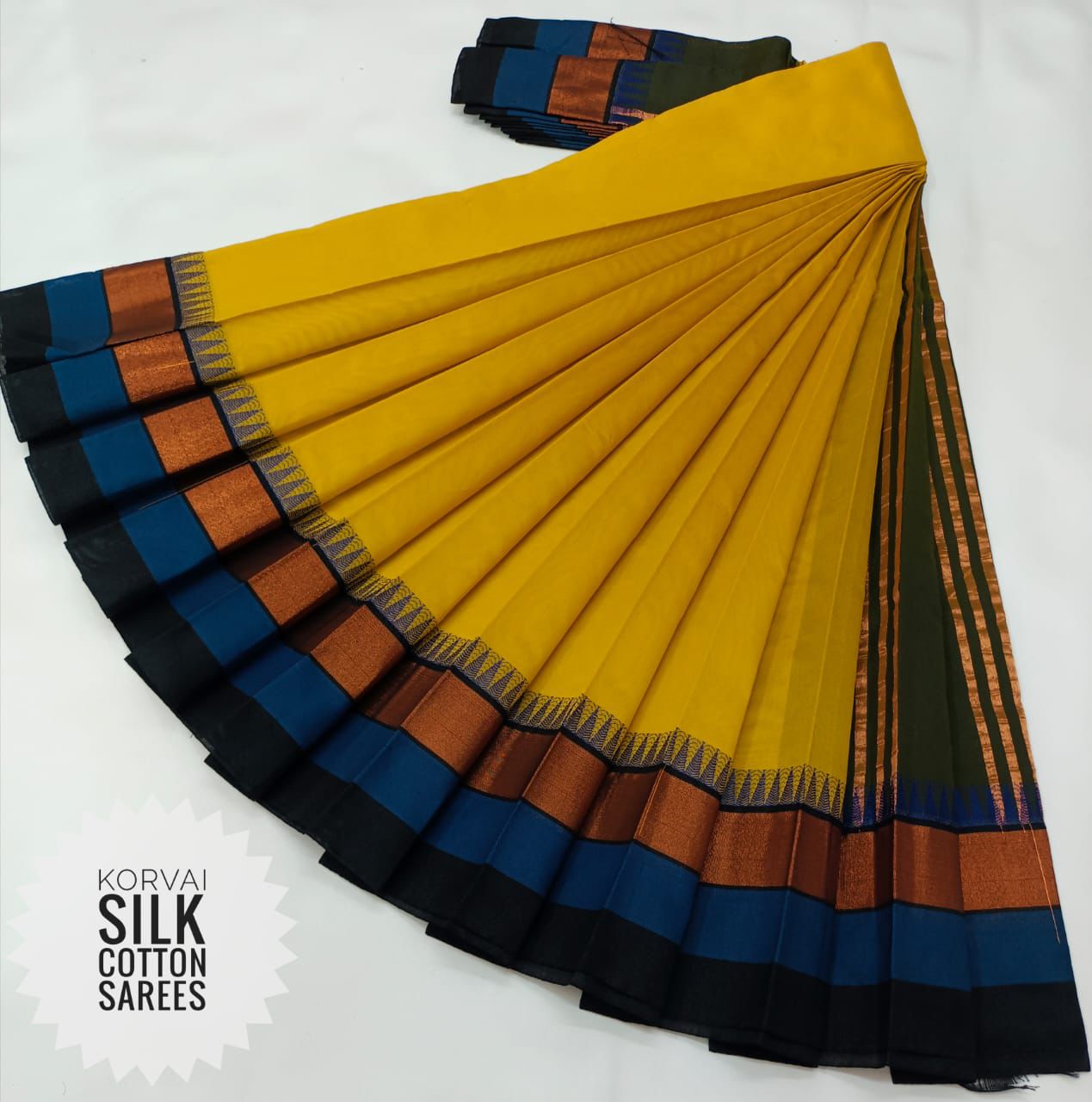 KORVAI SILK MONIKA COTTON SAREES - ROYAL YELLOW