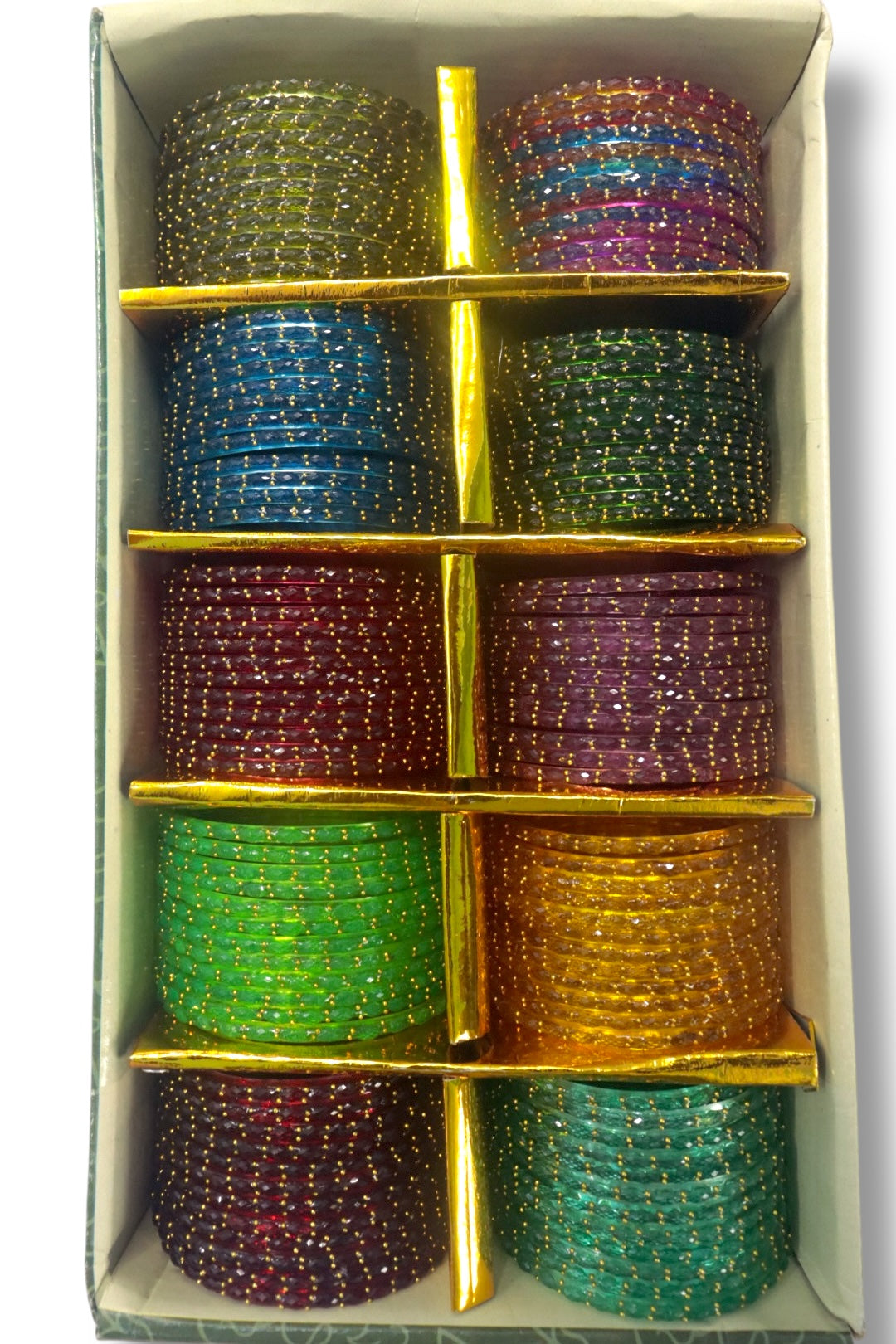 PREMIUM RAINDROP GLASS BANGLES - 10 COLOUR MIX(BOX OF 120PCS)