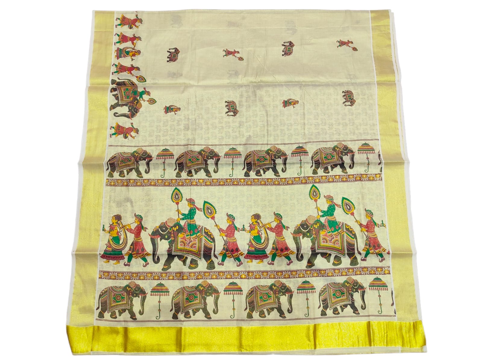 MURAL PAINTED KASAVU TISSUE SAREE (GOLD)