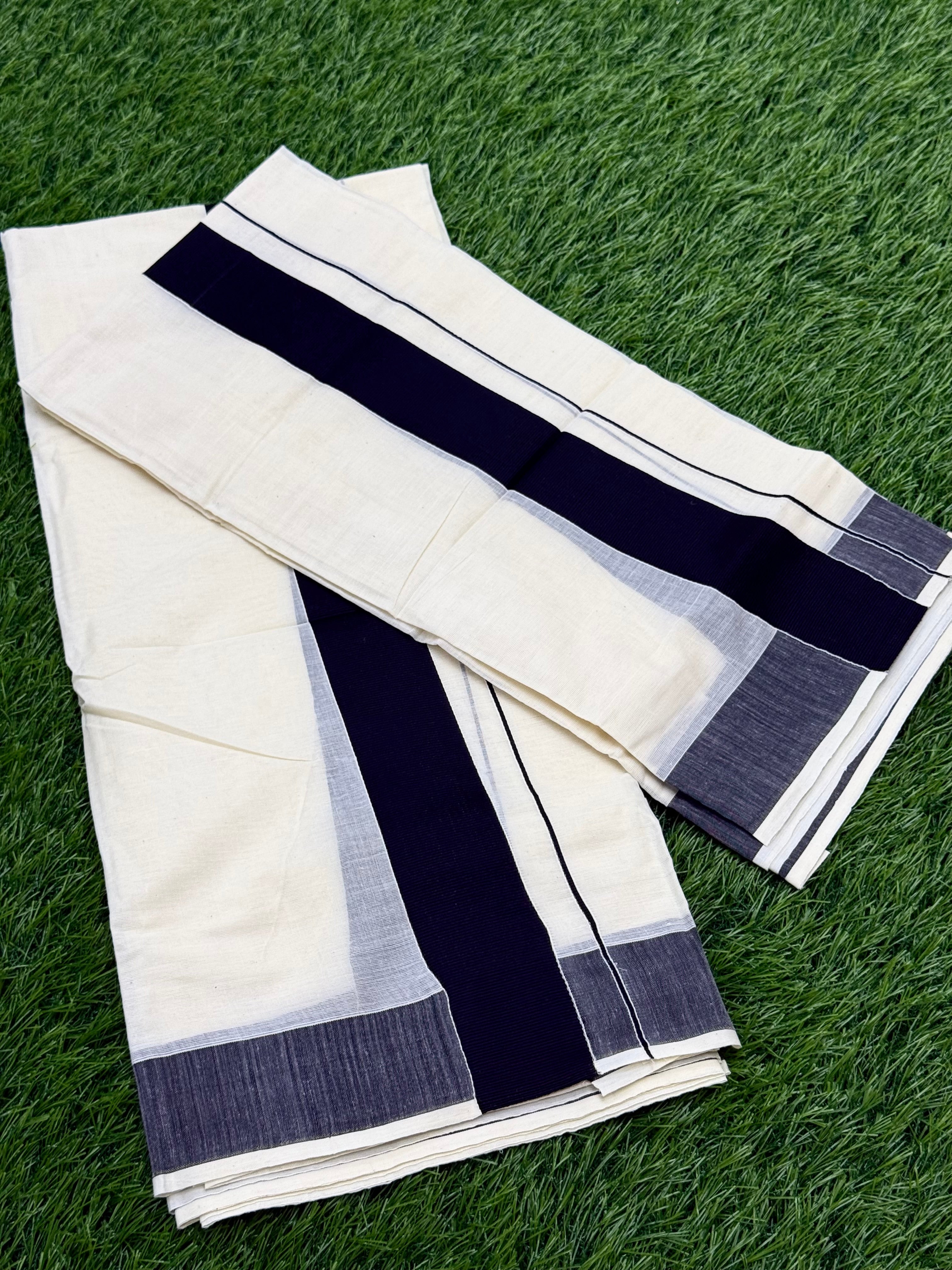 KASAVU COTTON KARA BORDER SINGLE SET MUNDU (MUNDUM NERIYATHUM) - 2 X 2.80 MTRS - BLACK