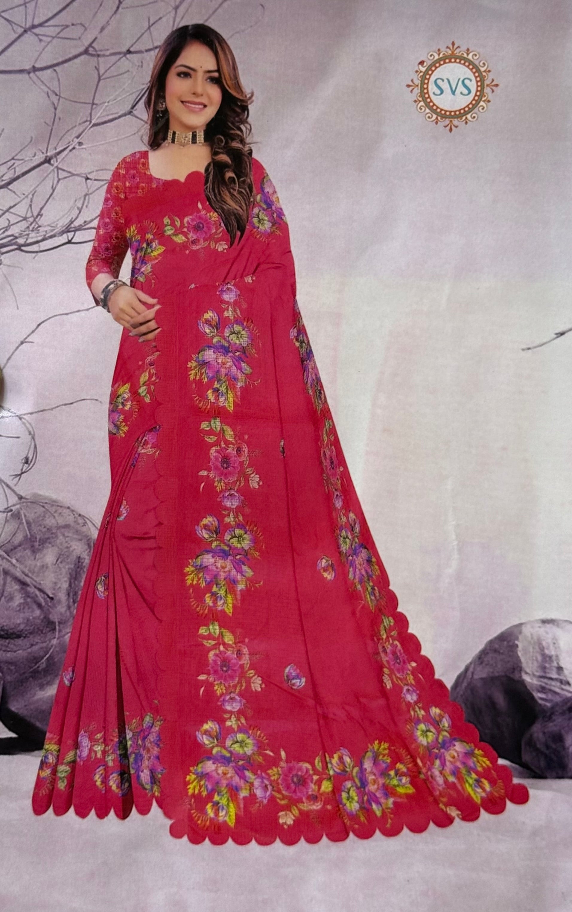 FANCY CHANDERI COTTON SILK SAREE - RANI PINK