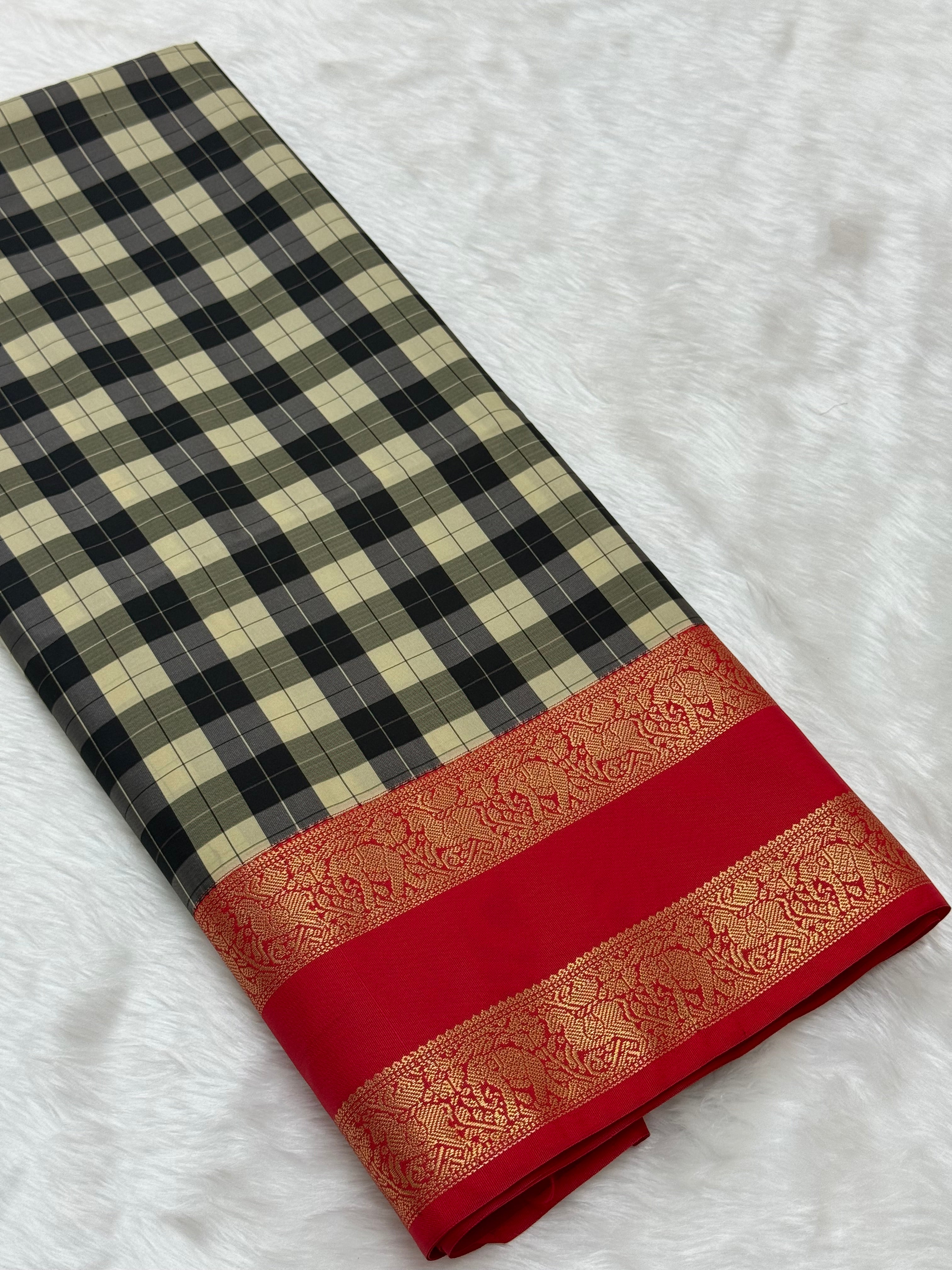 PREMIUM SEMI KANCHI SILK SAREE - (RED,MULTI)