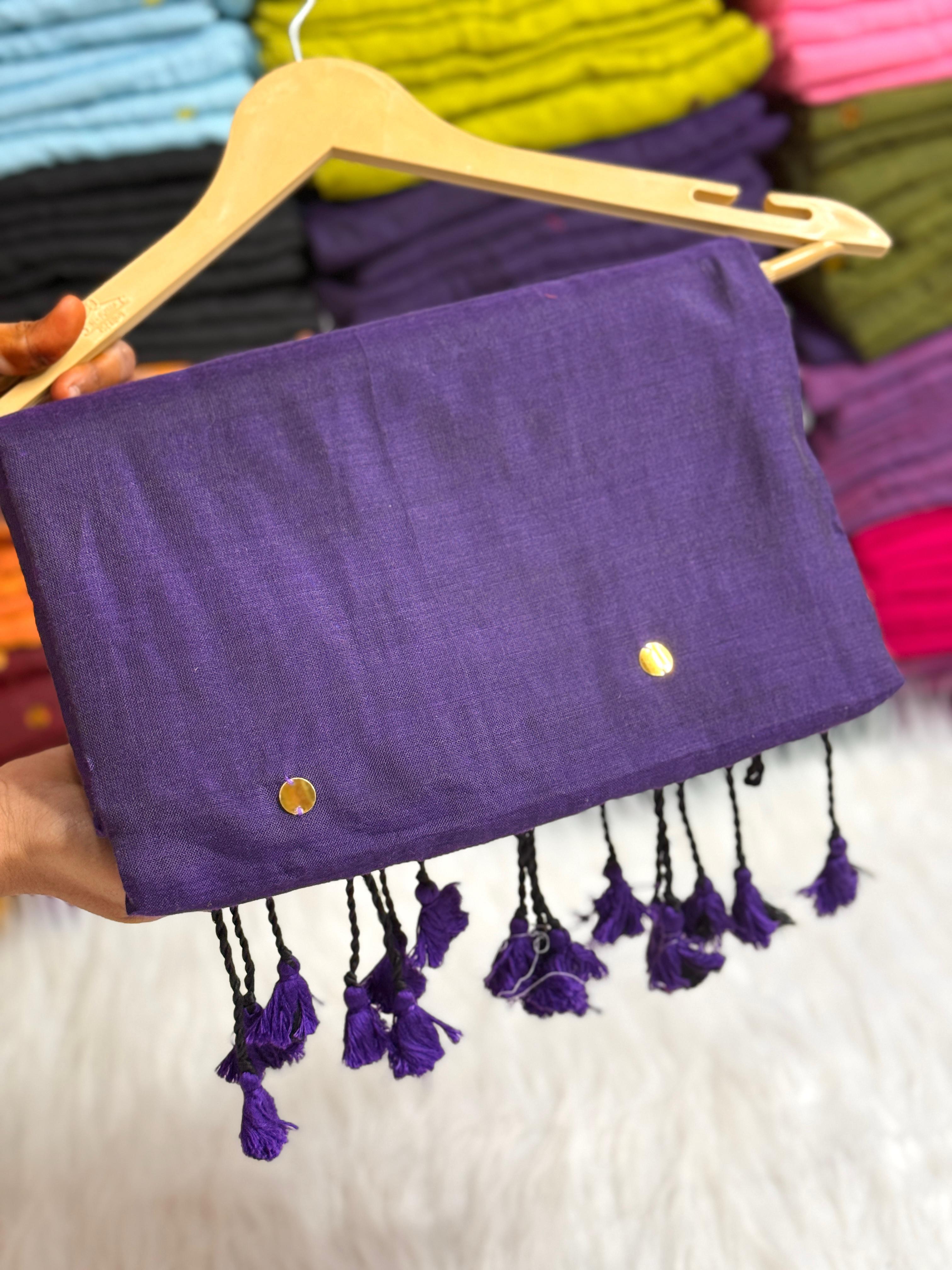PURE KHADI MIRROR WORK COTTON SAREES - PURPLE