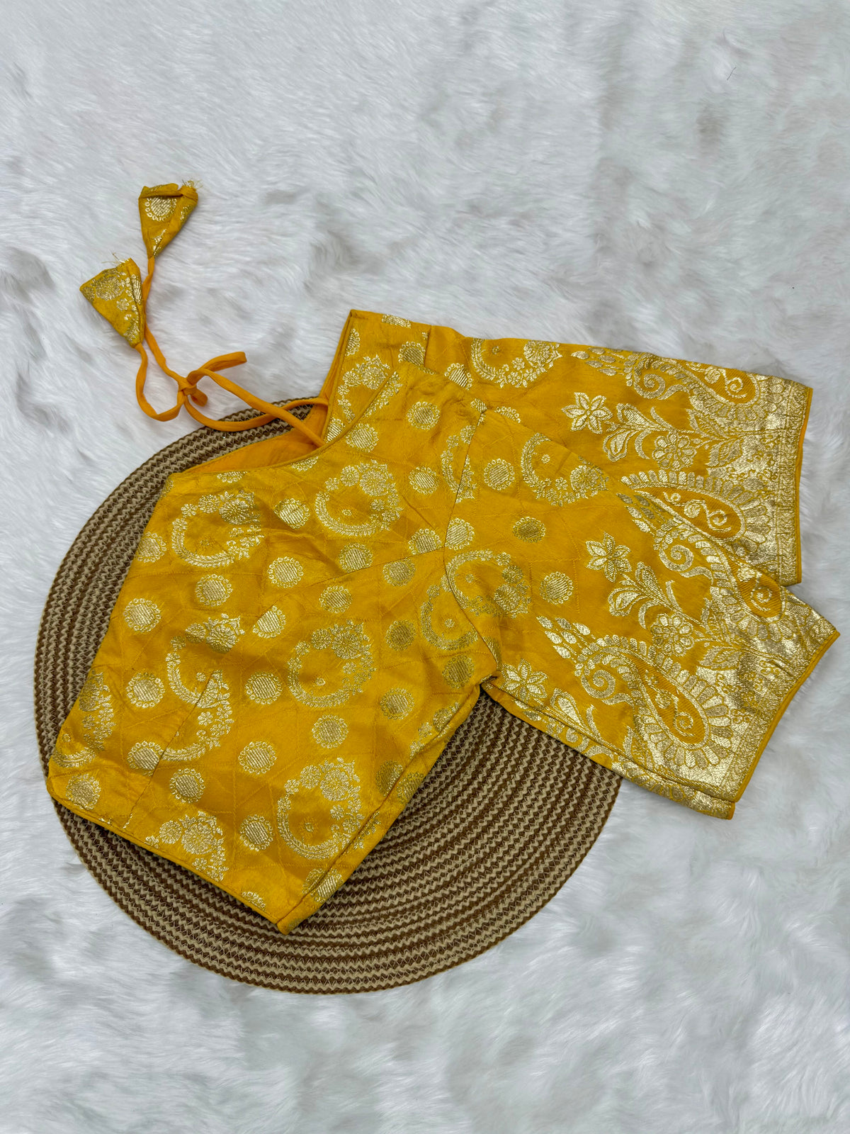 DESIGNER BROCADE WORK READYMADE BLOUSE - BUMBLEBEE YELLOW