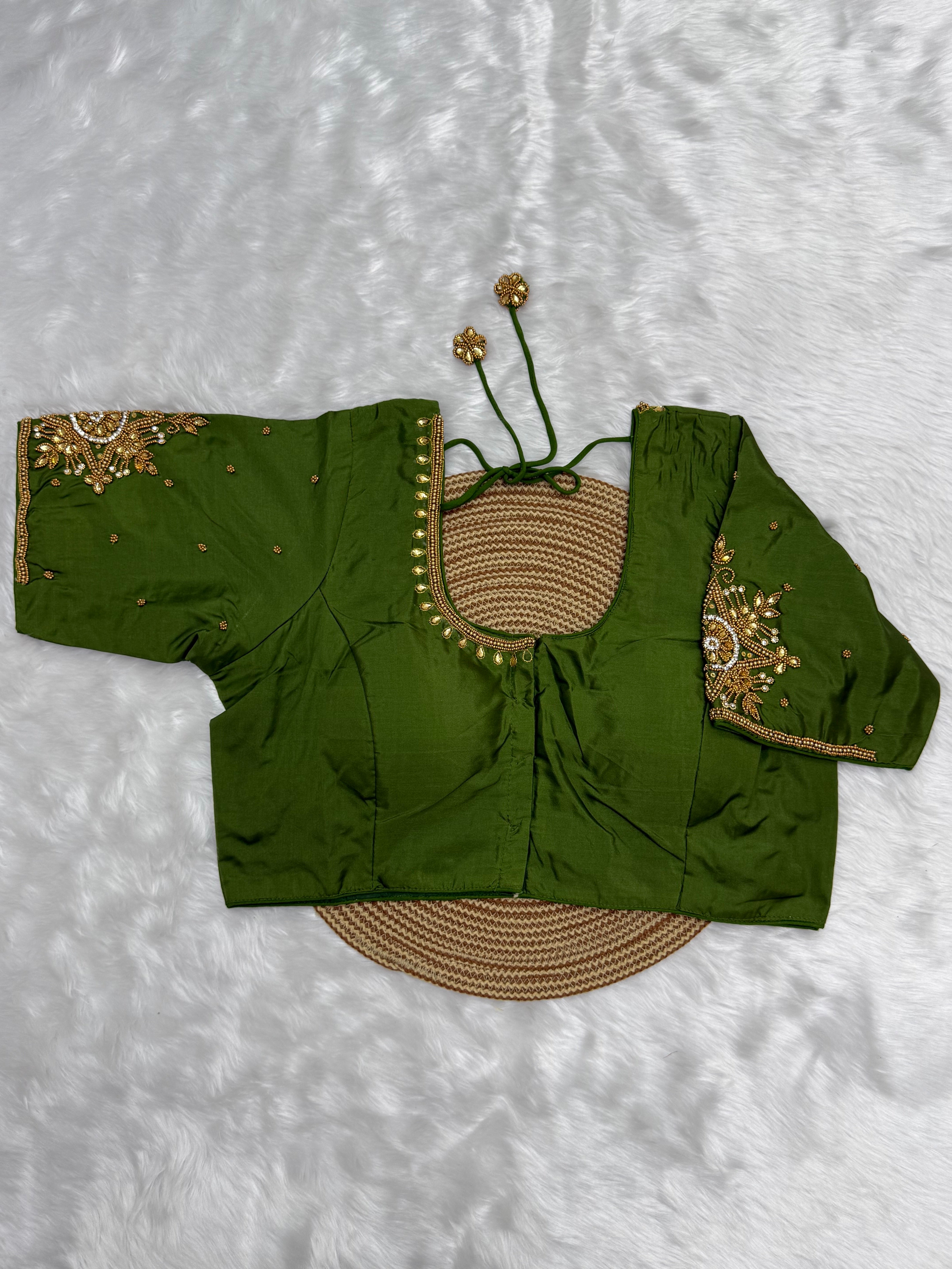 BRIDAL AARI WORK READY TO WEAR SAREE BLOUSE - GREEN