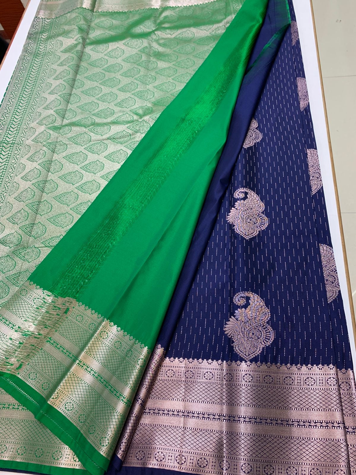 PREMIUM SEMI KANCHI SILK SAREE - NAVY BLUE