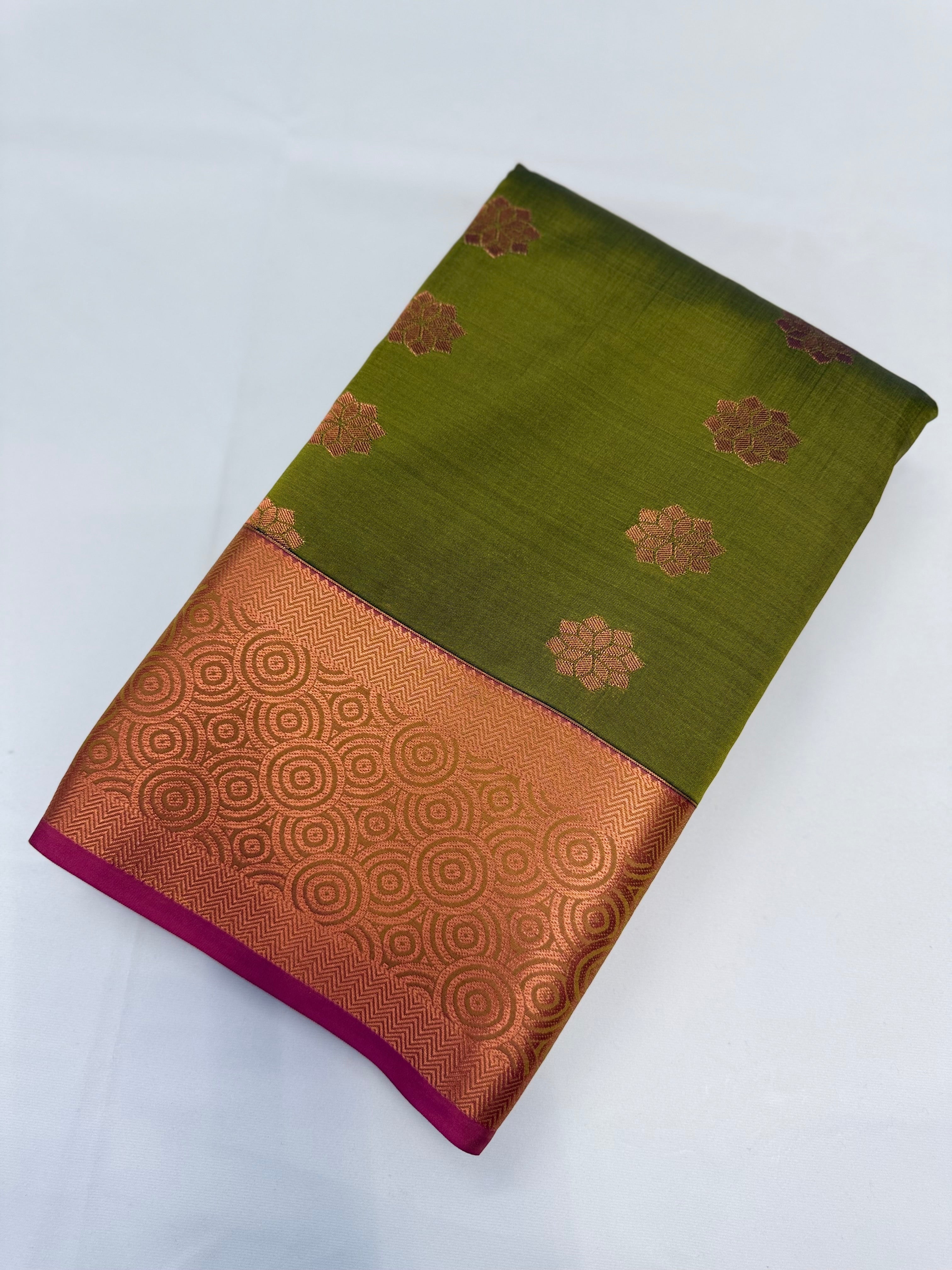 KARUNYA'S SPECIAL SOFT SILK SAREE - OLIVE GREEN