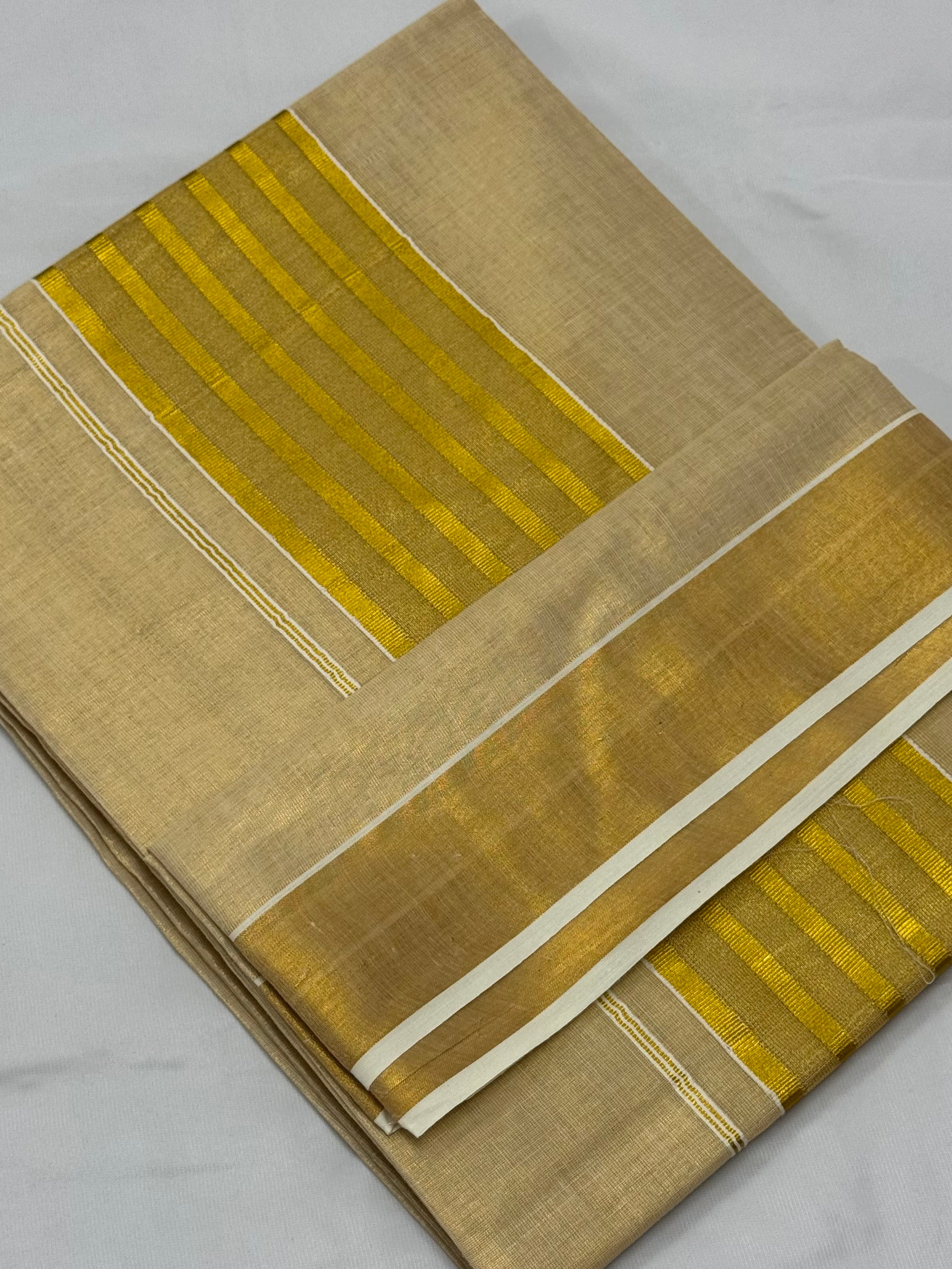 TRADITIONALSTRIPES KASAVU TISSUE SAREE - (CREAM,GOLD)