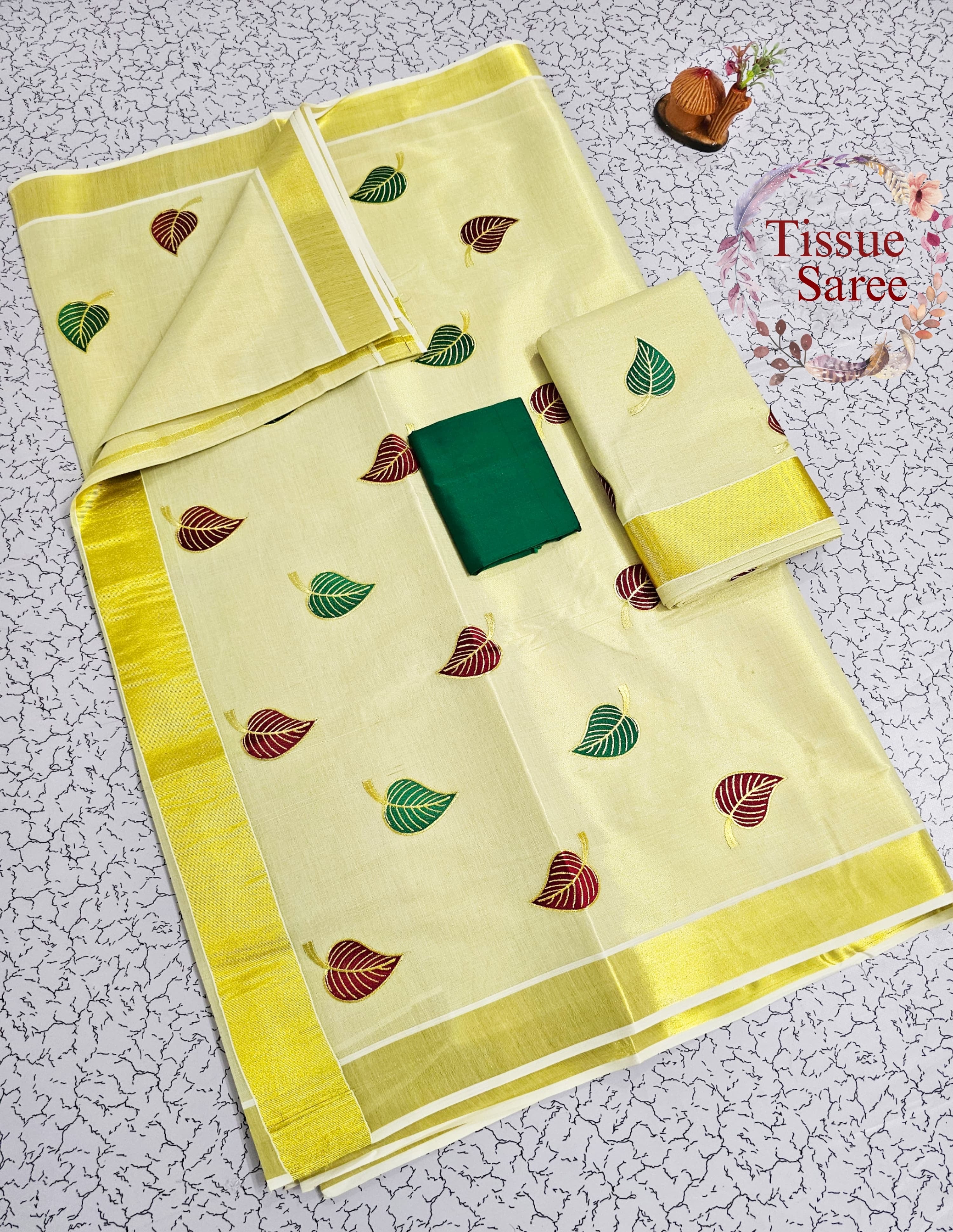 KERALA TISSUE SILK SAREE WITH GOLDEN BORDER
