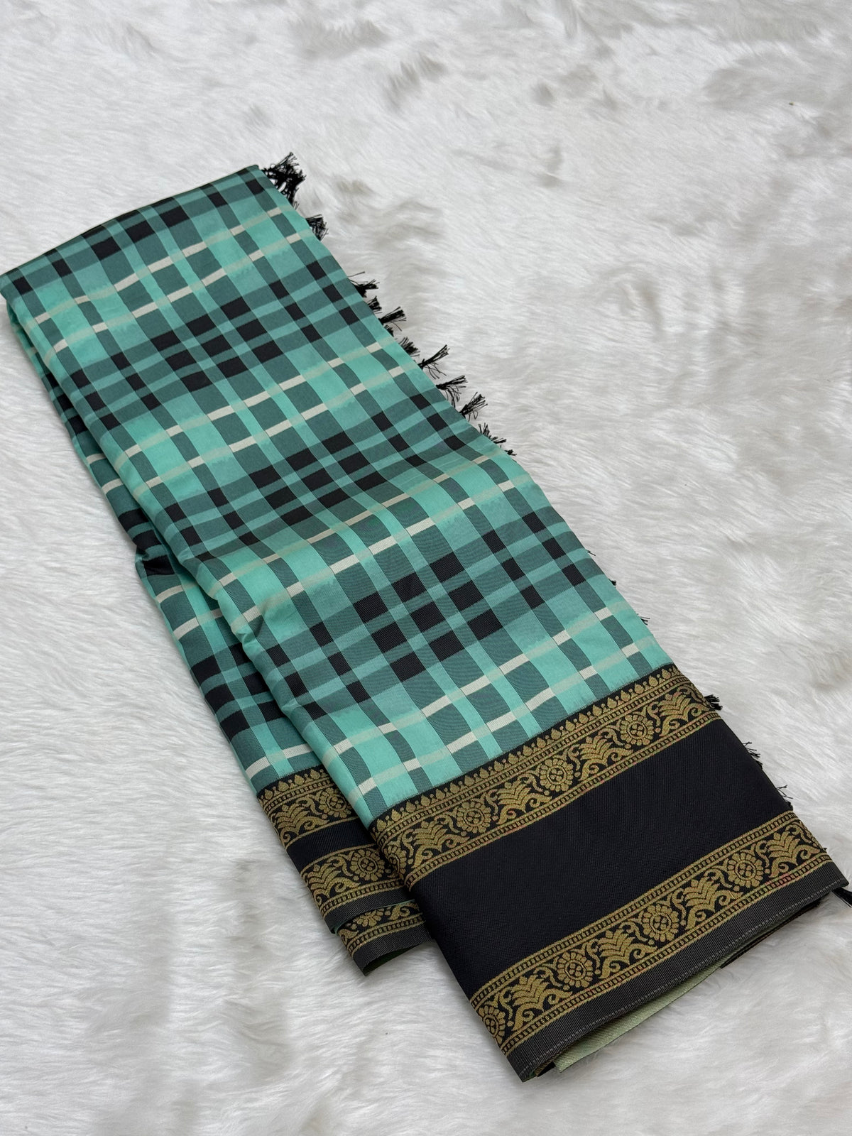SEMI SILK BURBERRY CHECKS SAREE WITH BLOUSE - MULTI COLOUR