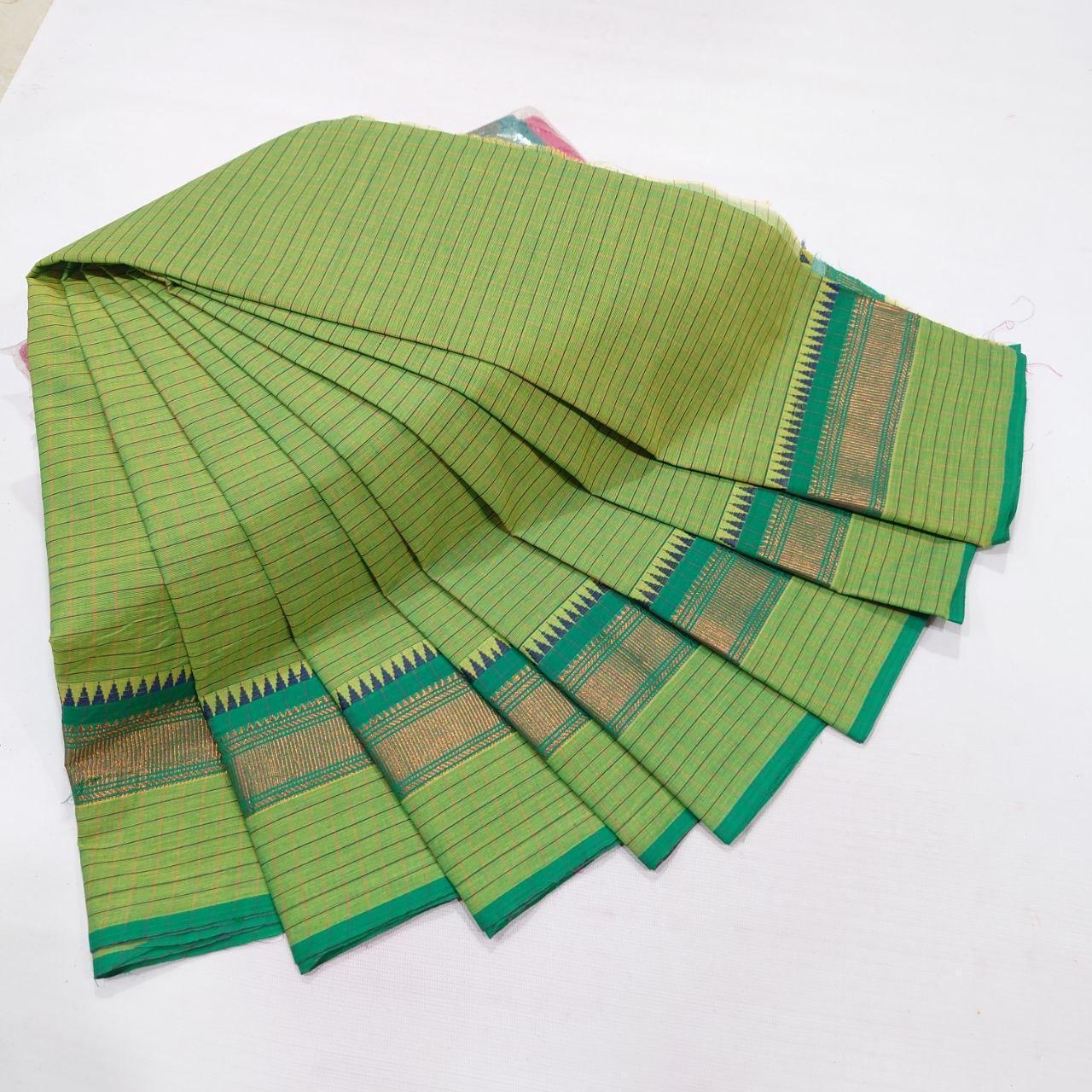 CHETTINAD COTTON CHECKED SAREE - GREEN