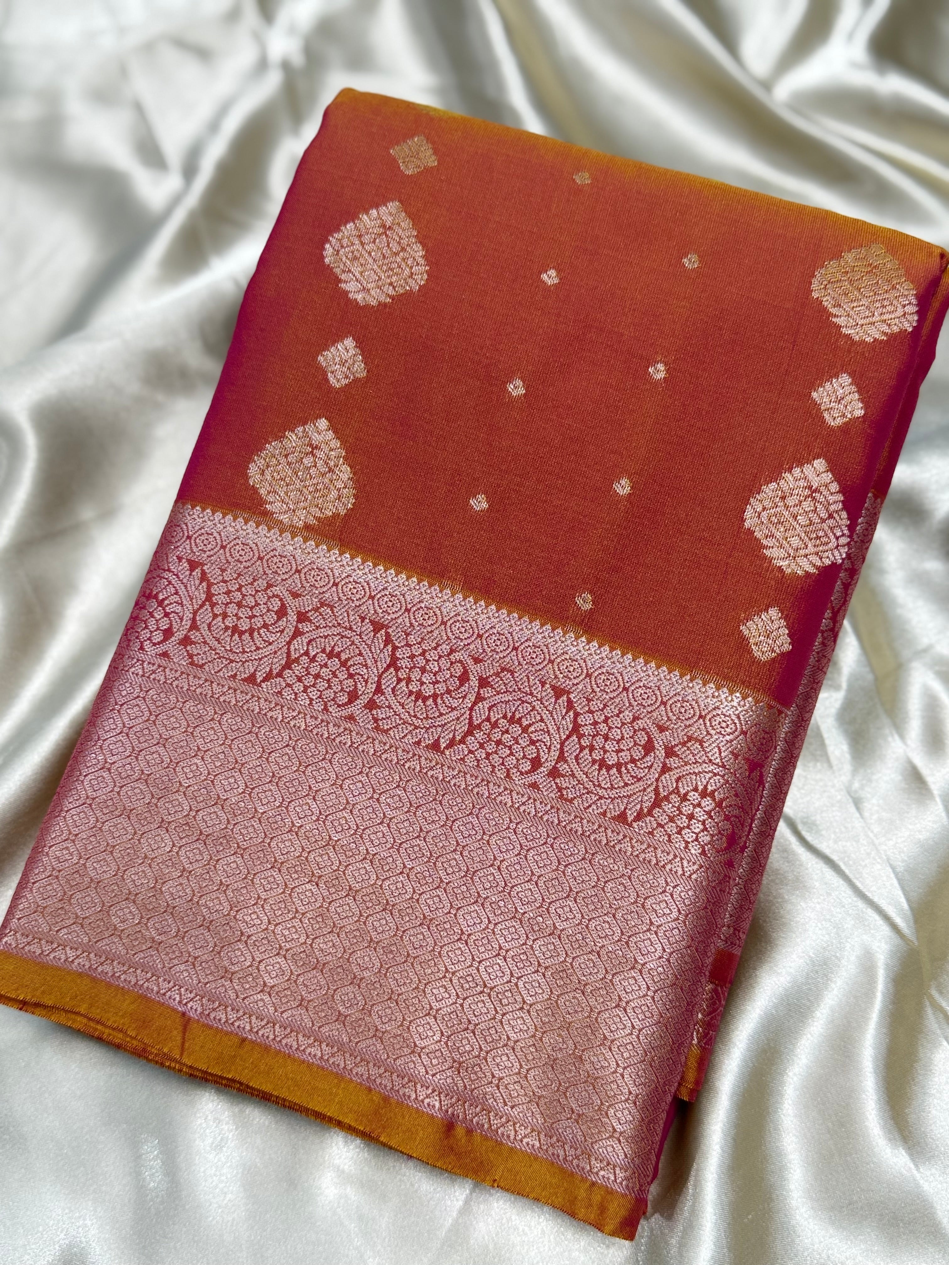 PREMIUM SEMI KANCHI SILK SAREE - ORANGISH PINK