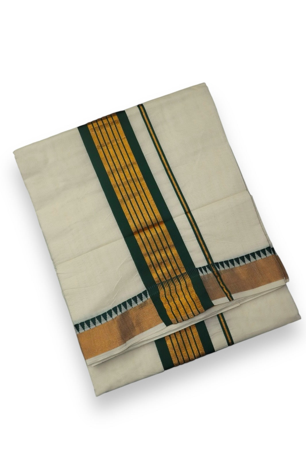 KERALA KASAVU SAREE WITH GREEN & GOLD BORDER