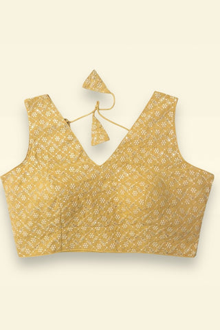 SLEEVELESS SEQUIN EMBROIDERY BLOUSE- ECRU YELLOW