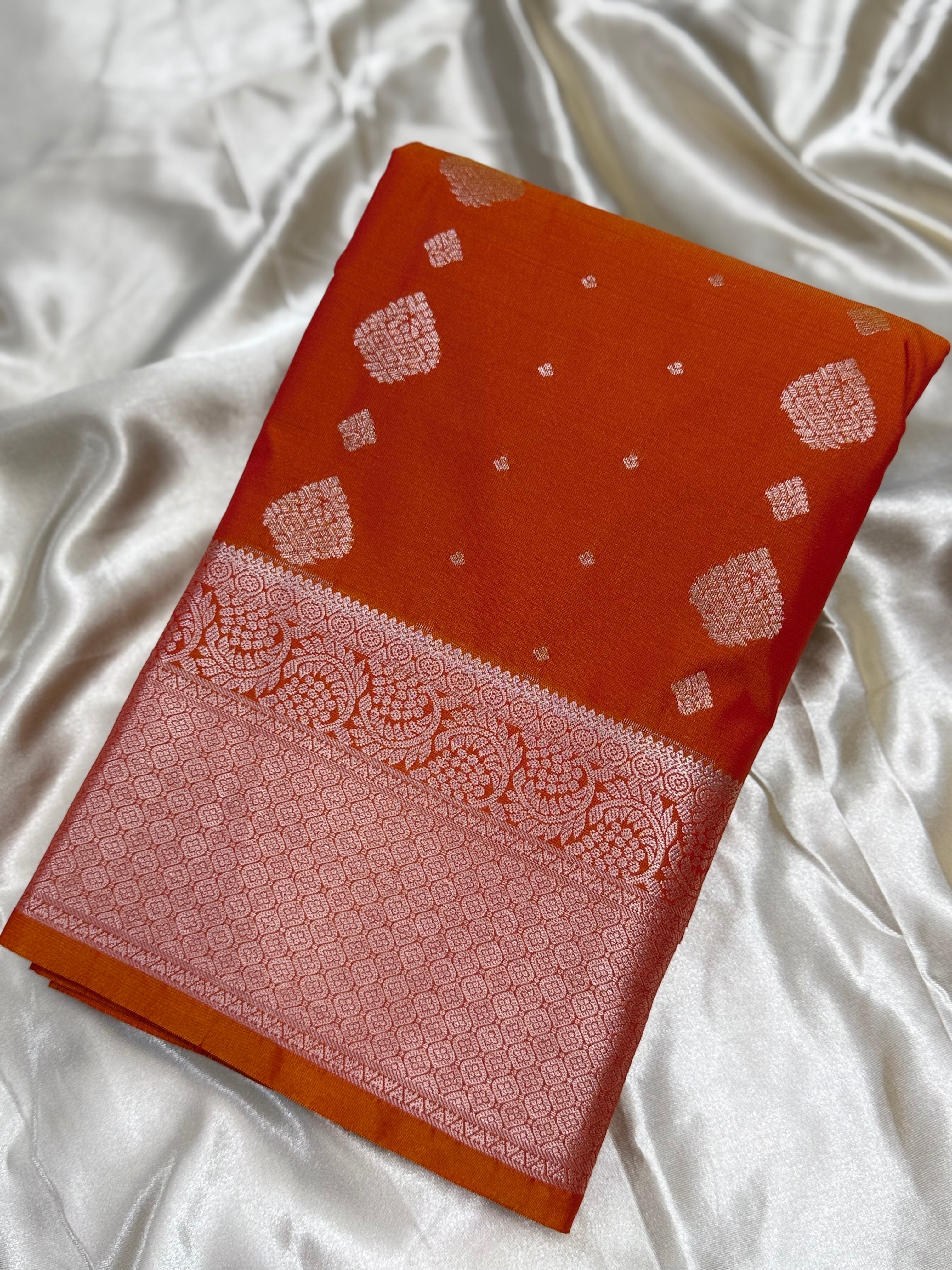 PREMIUM SEMI KANCHI SILK SAREE - ORANGE