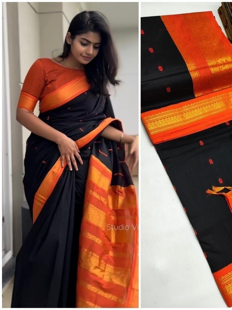 PREMIUM GADWAL/KALYANI COTTON SILK SAREES - BLACK