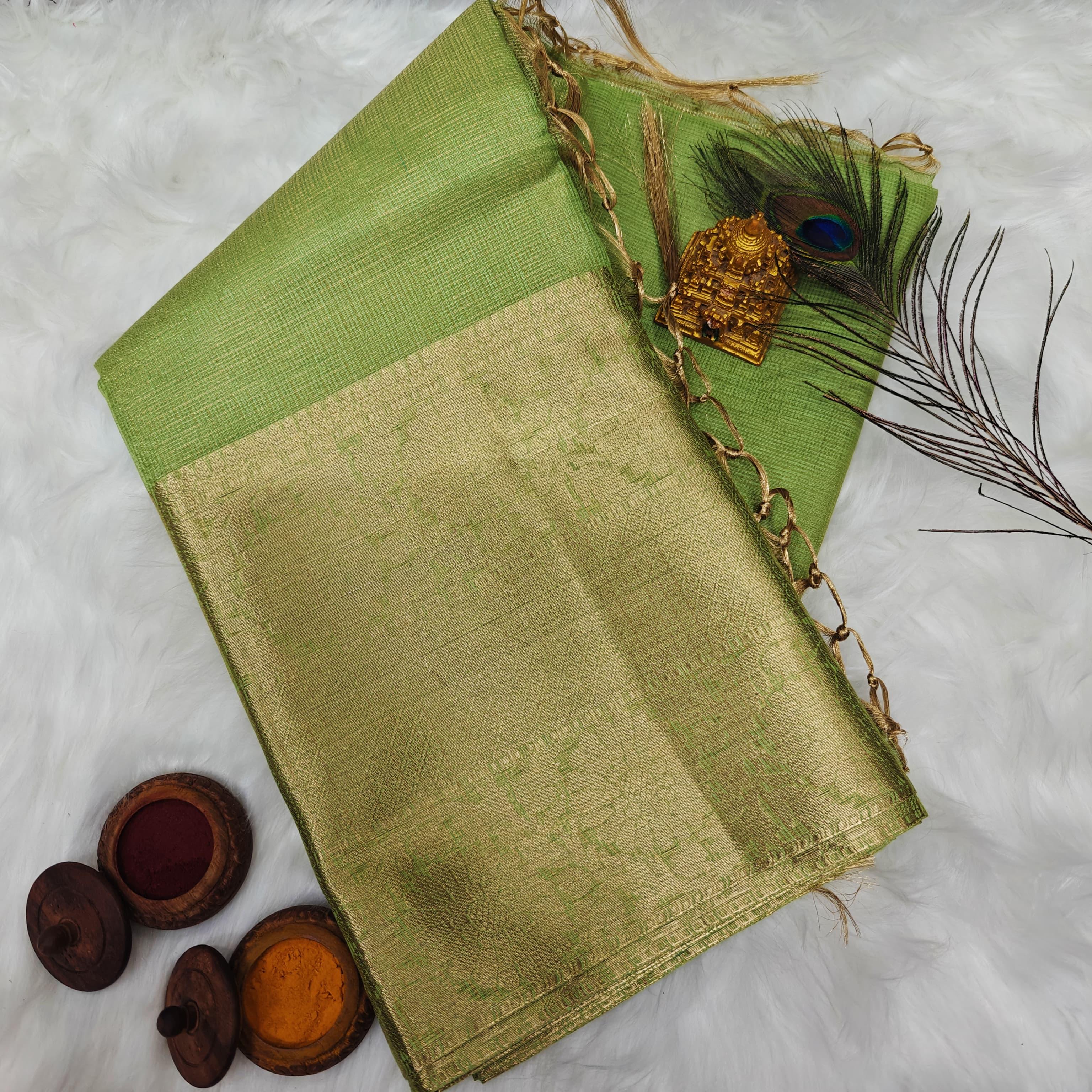 FANCY BANARASI TISSUE SILK SAREES - GREEN