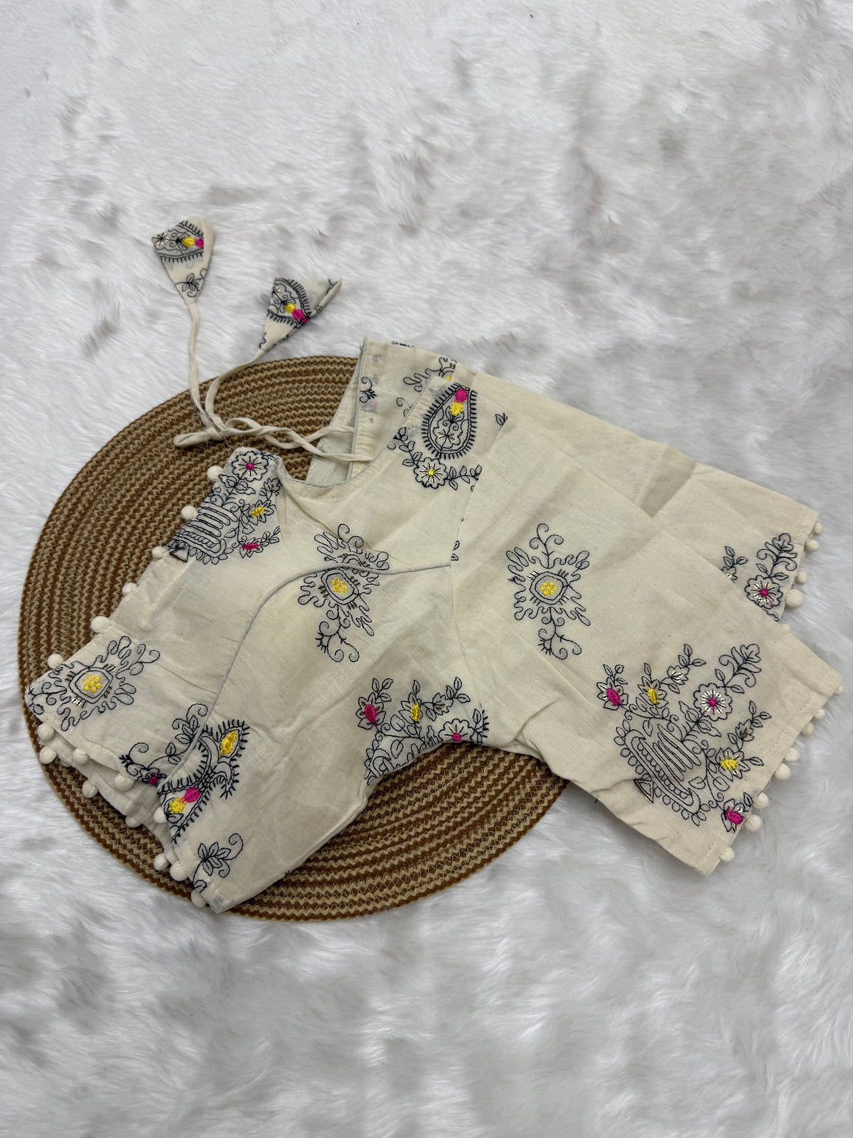 DESIGNER EMBRO-SEQUIN WORK BLOUSE - OFF WHITE