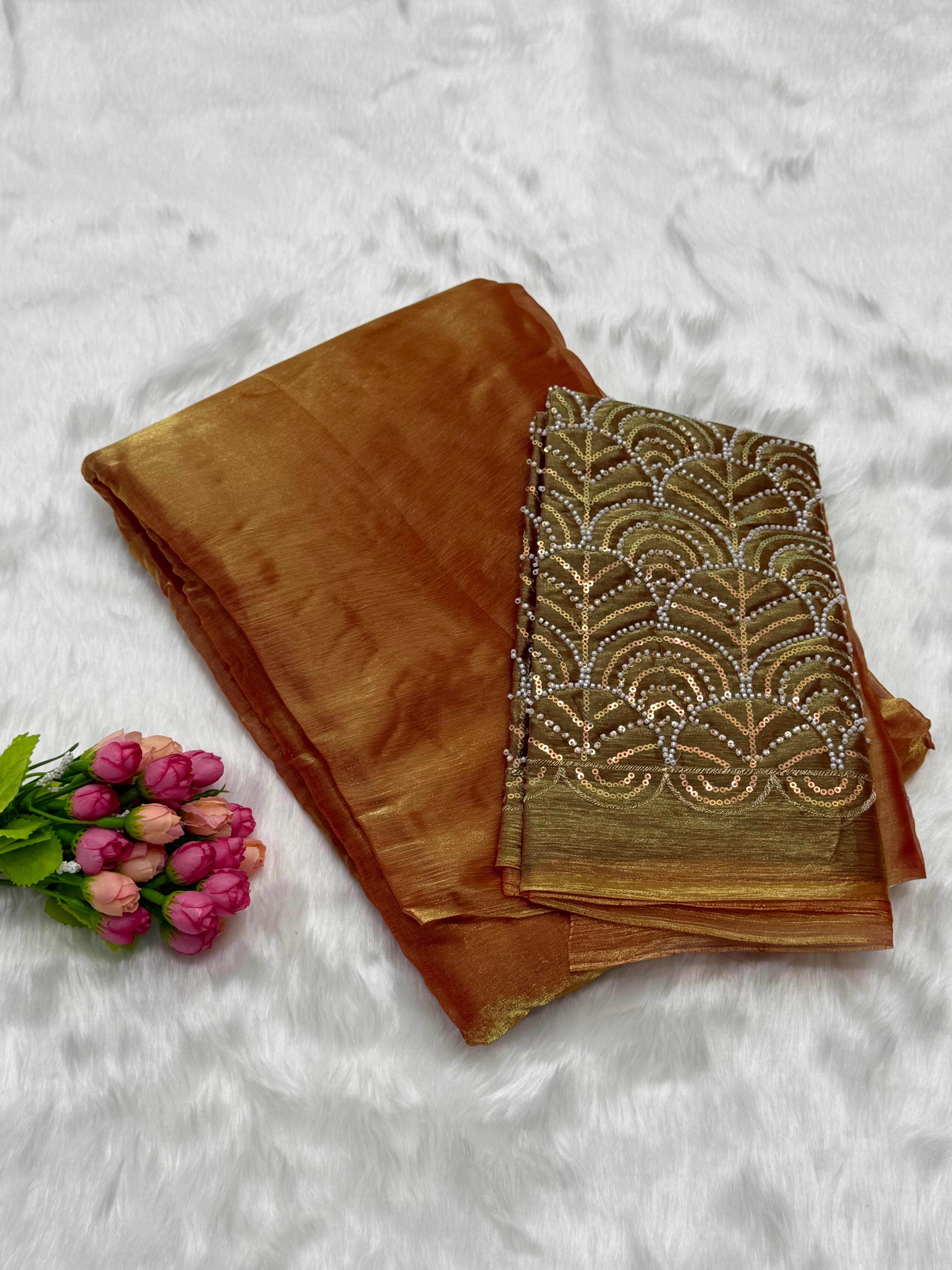 PREMIUM SPACE SILK SAREE WITH A MATCHING BLOUSE PIECE - GOLDEN ROD