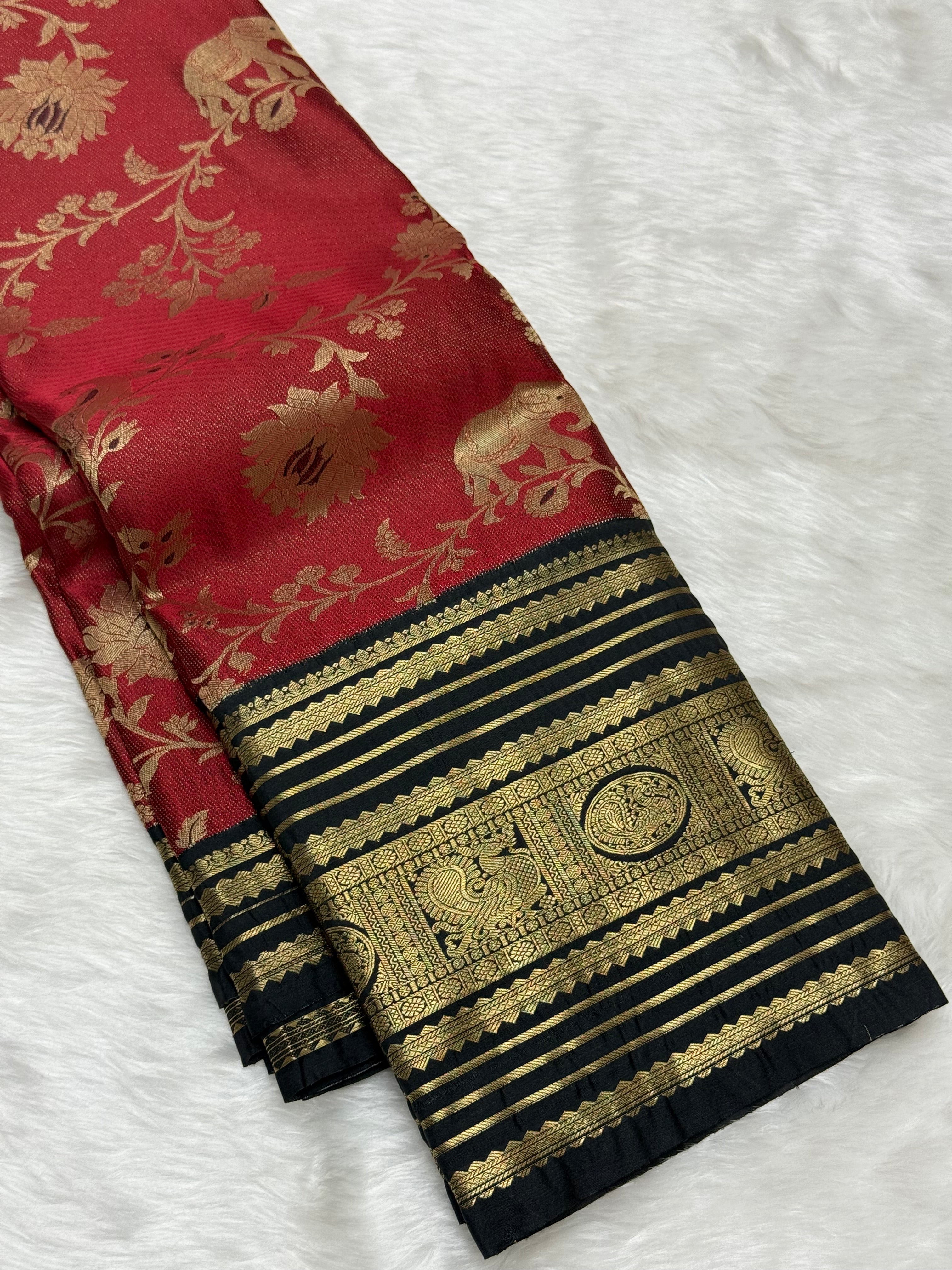PREMIUM SEMI BROCADE SILK SAREE - DEEP WINE RED