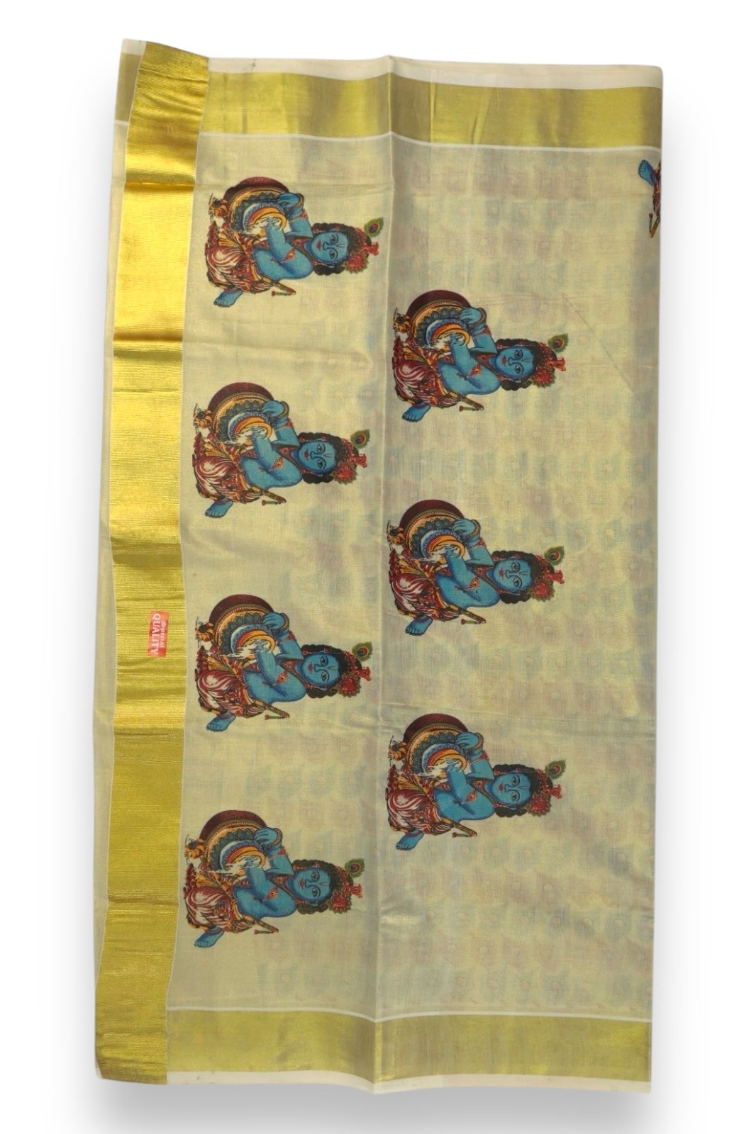 MURAL PAINTED/PRINTED KASAVU TISSUE SAREE (GOLD)