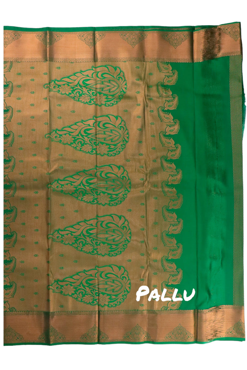 GREEN ART SILK SAREE WITH COPPER ZARI BORDER