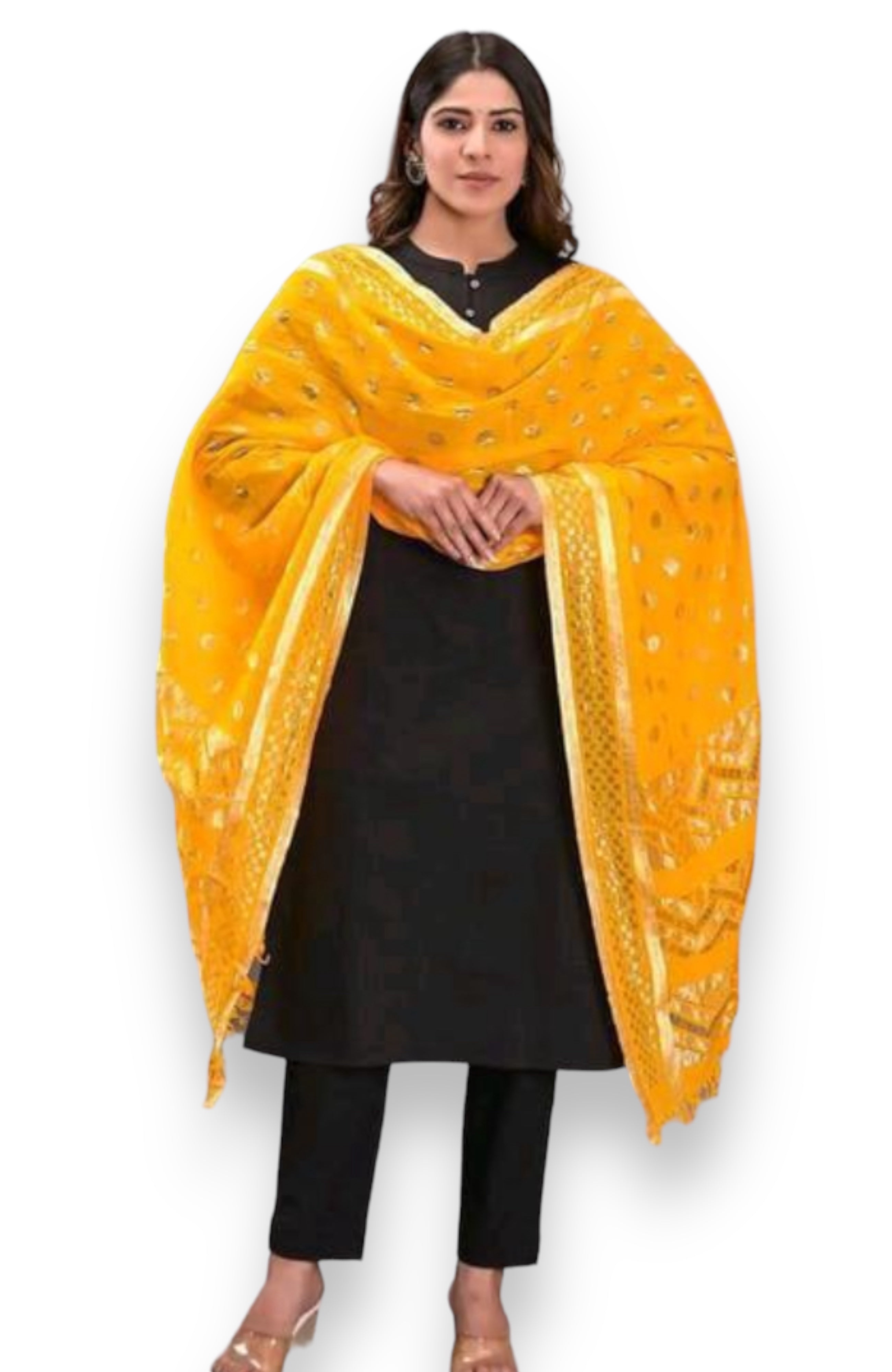 DESIGNER BANARASI RUFFLE SILK GOLD ZARI WORK DUPATTA