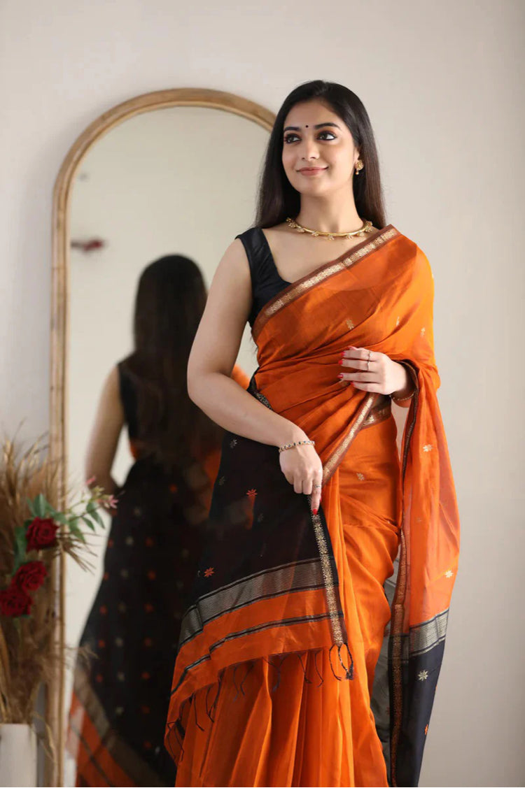 MAHESHWARI COTTON SILK SAREE - ORANGE