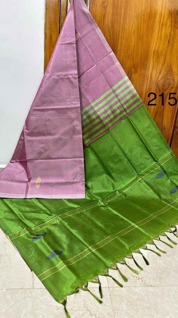 HANDLOOM BANANA PITH SILK SAREE - GREEN & LAVENDER