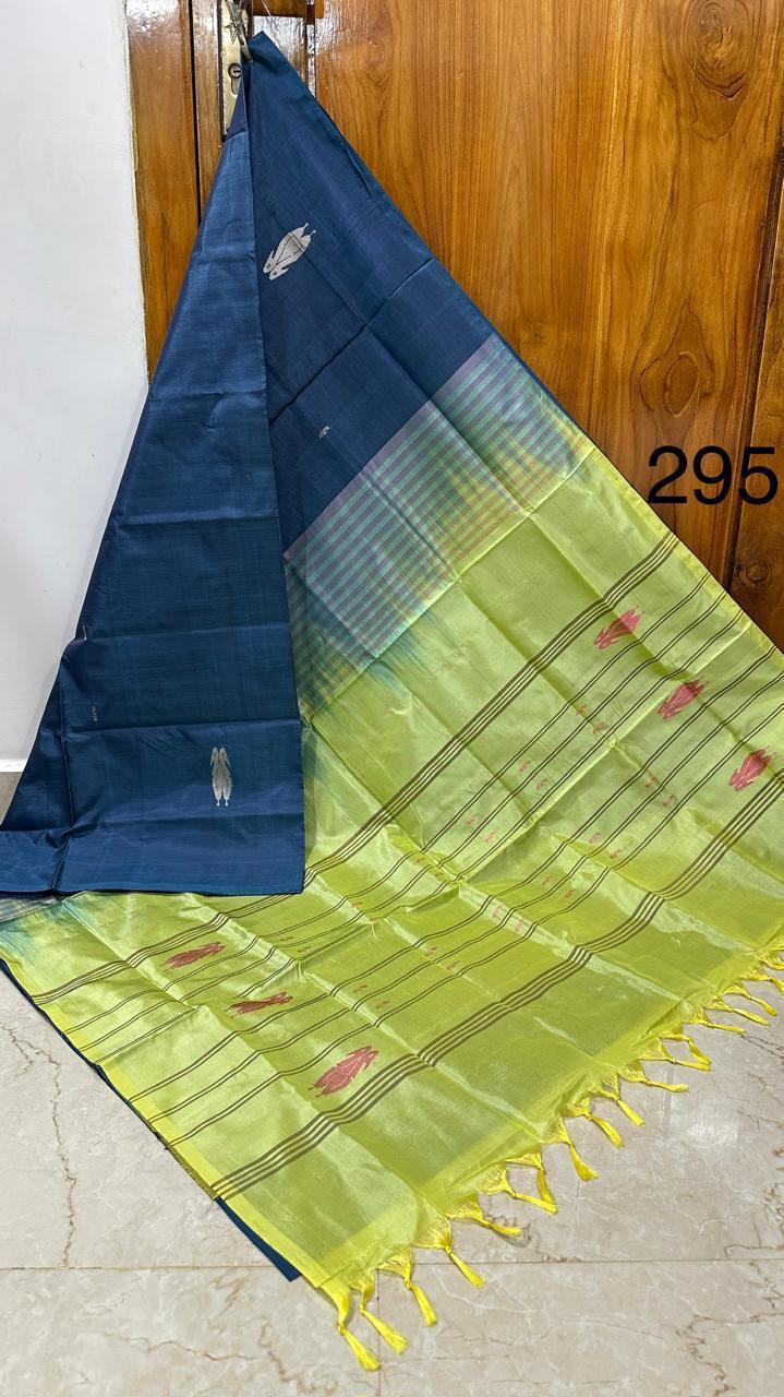 HANDLOOM BANANA PITH SILK SAREE - BLUE