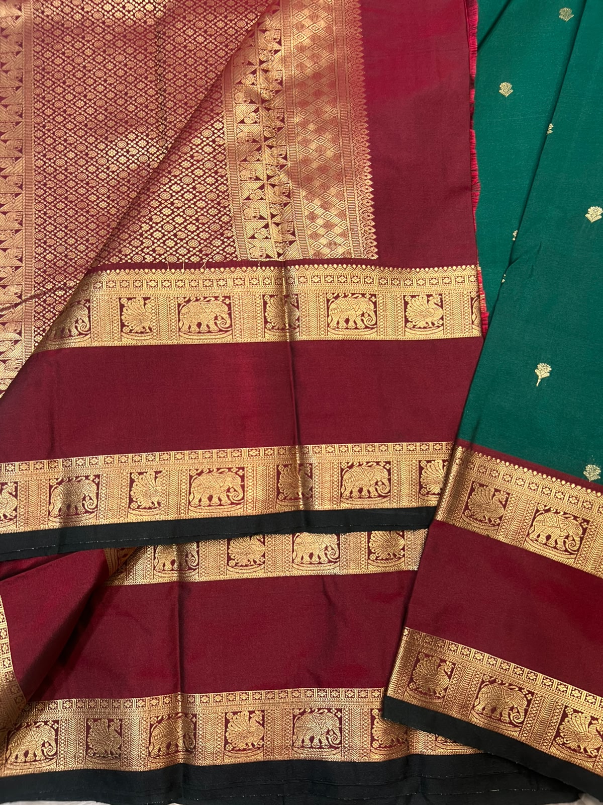 PREMIUM SEMI KANCHI SILK SAREE - BOTTLE GREEN