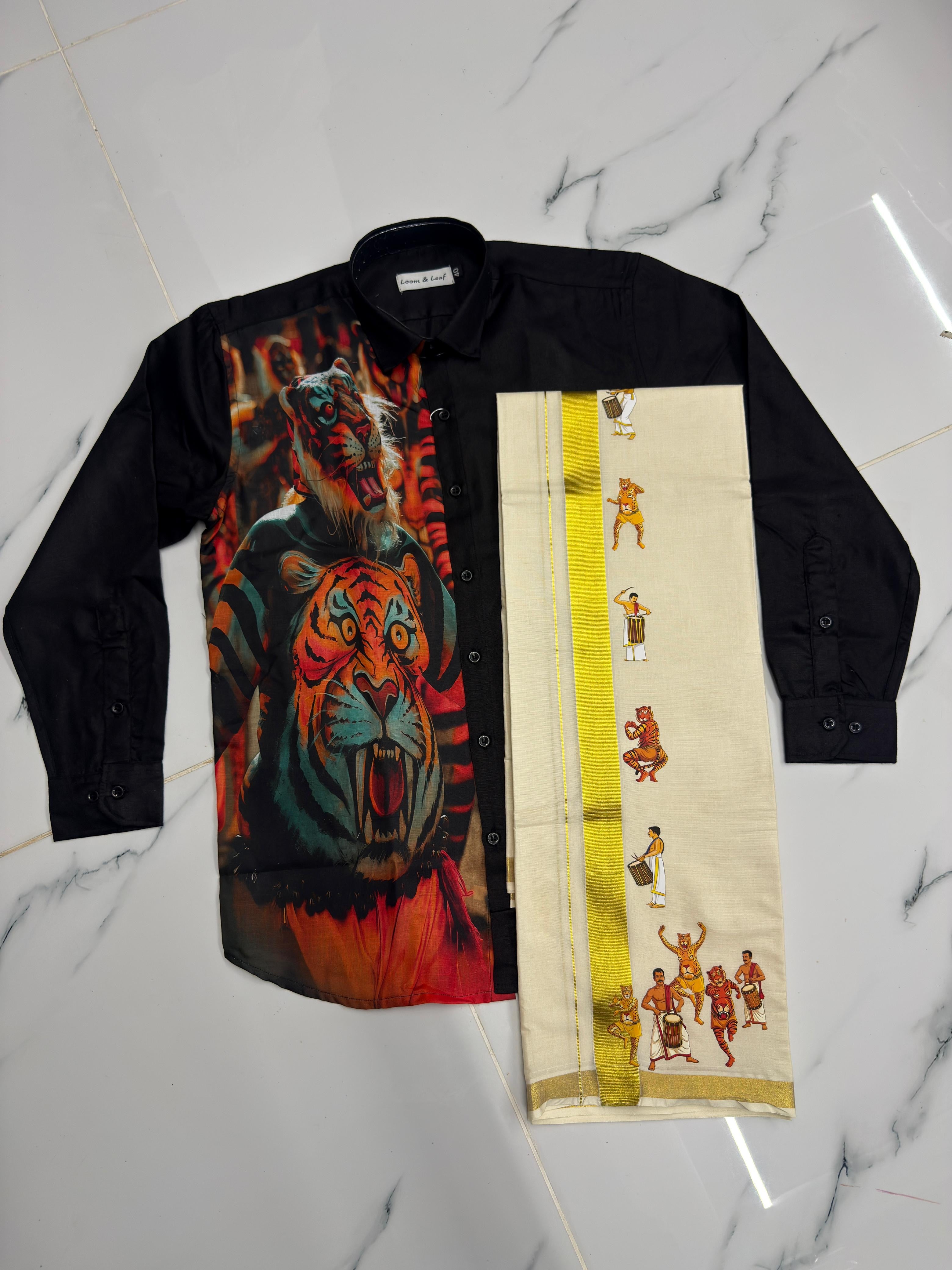 PULIKALI THEME PREMIUM SHIRT & MUNDU COMBO - BLACK