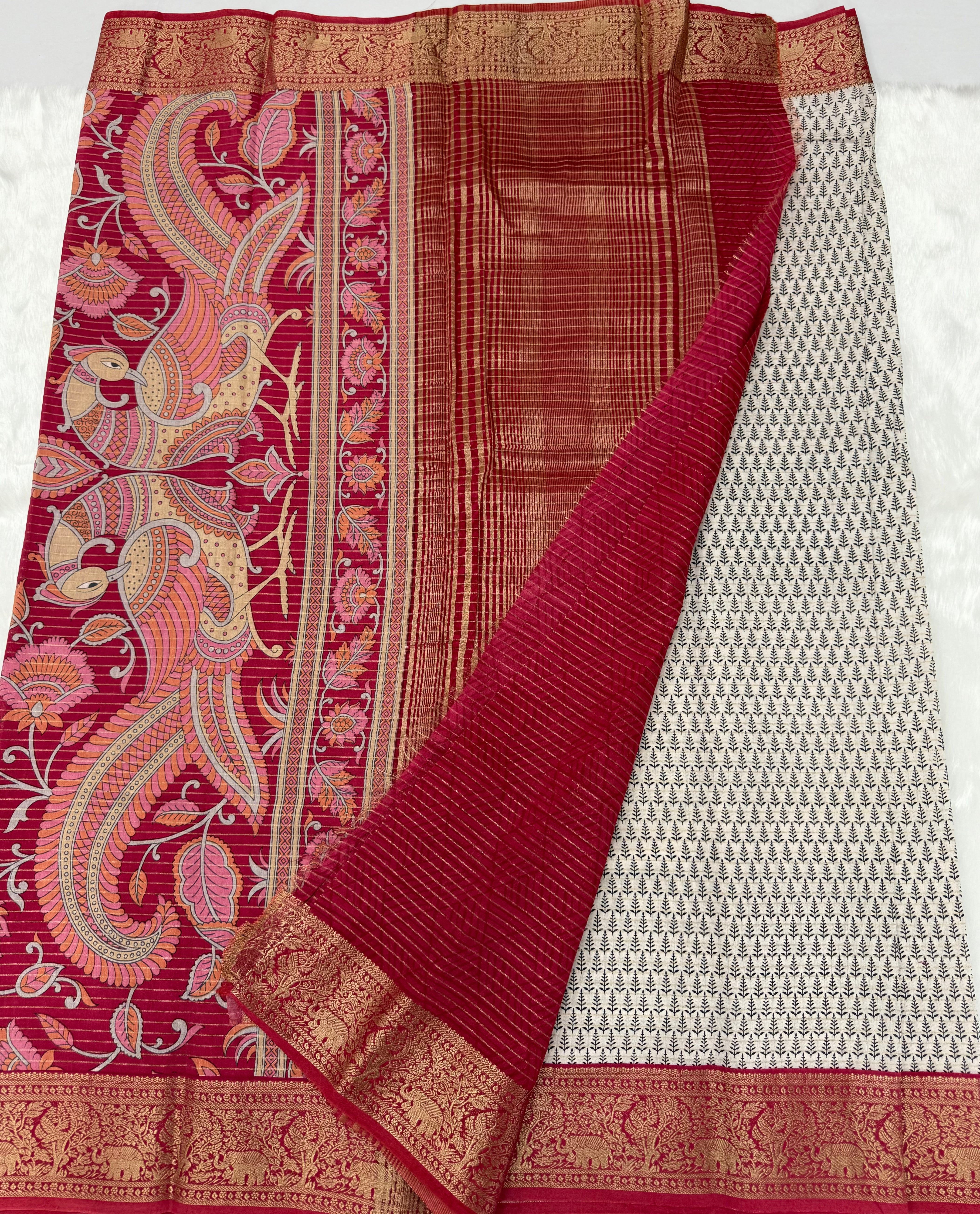 BEAUTIFUL FANCY COTTON SAREE - OFFWHITE