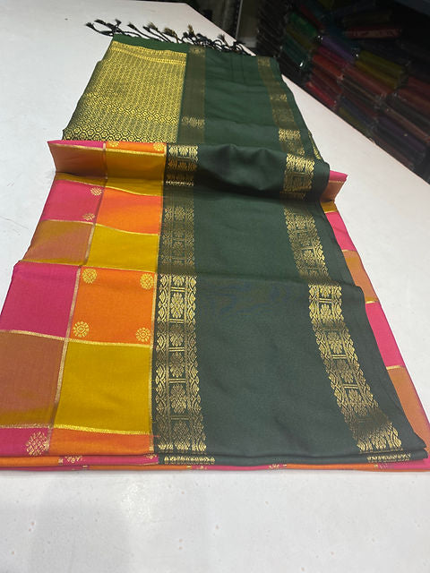 PREMIUM PINK ORANGE YELLOW BORDER PAALUM PAZHAMUM SAREE