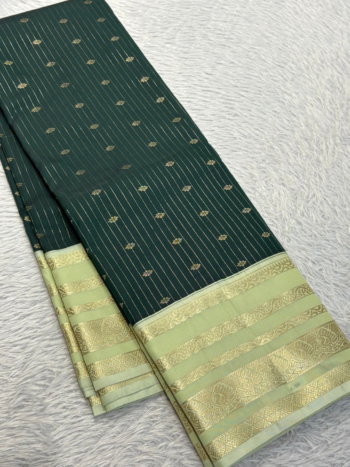 PREMIUM SEMI KANCHI SILK SAREE - SACRAMENTO GREEN