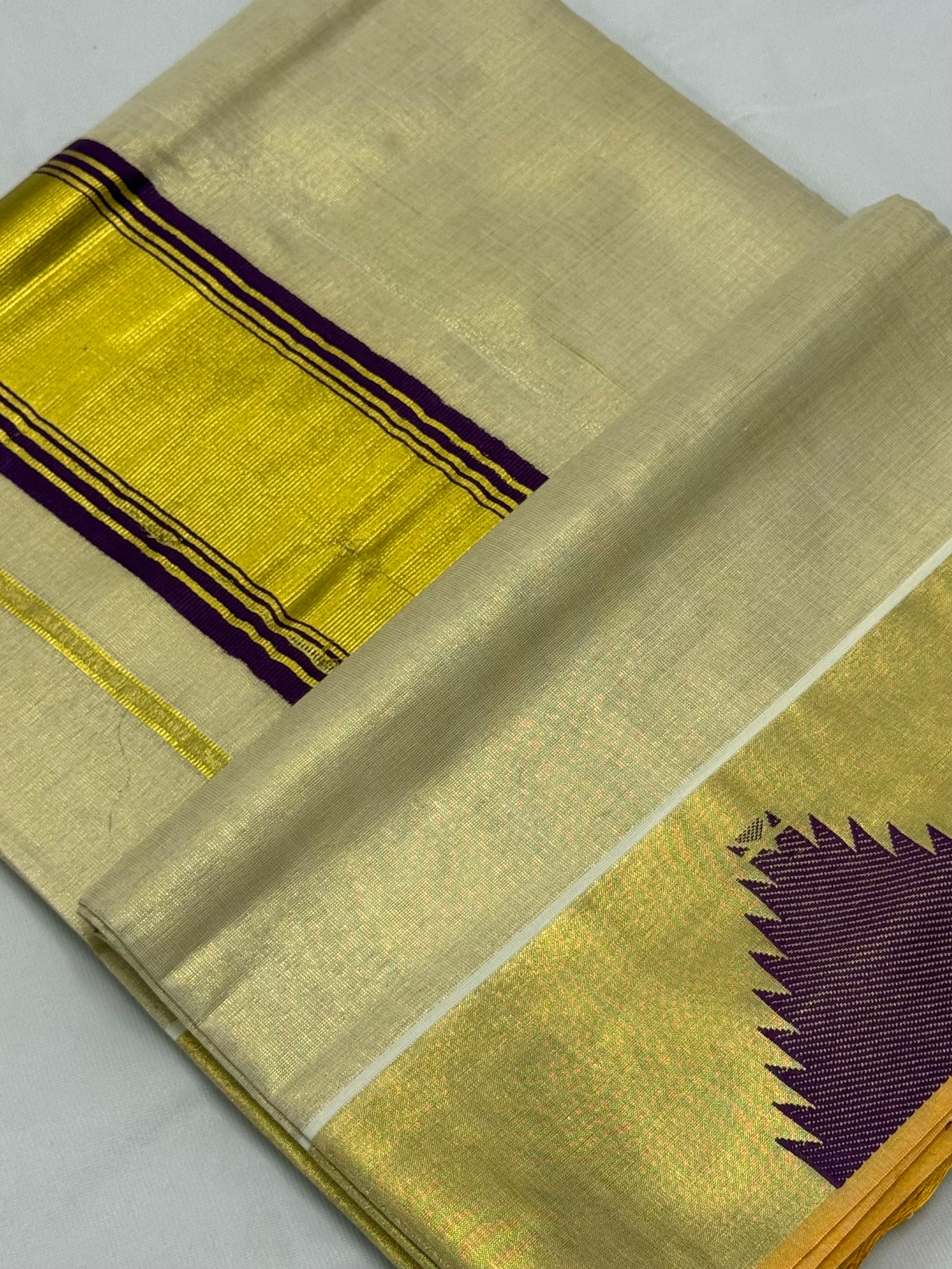 TRADITIONAL KERALA KASAVU TISSUE SAREE - (CREAM,GOLD,WINE)
