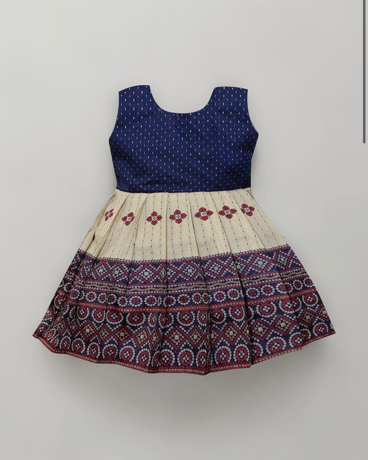 TRADITIONAL PATTU PAVADAI JACQUARD FROCK DRESS FORS BABY GIRL - BLUE & WHITE