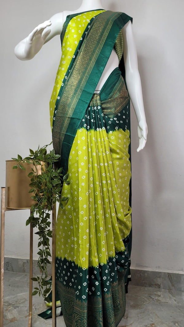 SEMI DOLLA PRINTED SAREE - GREEN